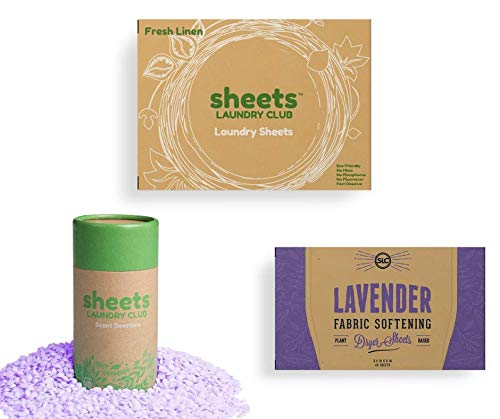 Sheets Laundry Club Bundle - 50 Pack Eco-Friendly Laundry Detergent Sheets (100 Loads), 40 Pack Hypoallergenic Dryer Sheets & 8 Oz. Uncharted Waters Scent Booster - Liquidless Laundry Solution for Travel, Apartments & Sensitive Skin