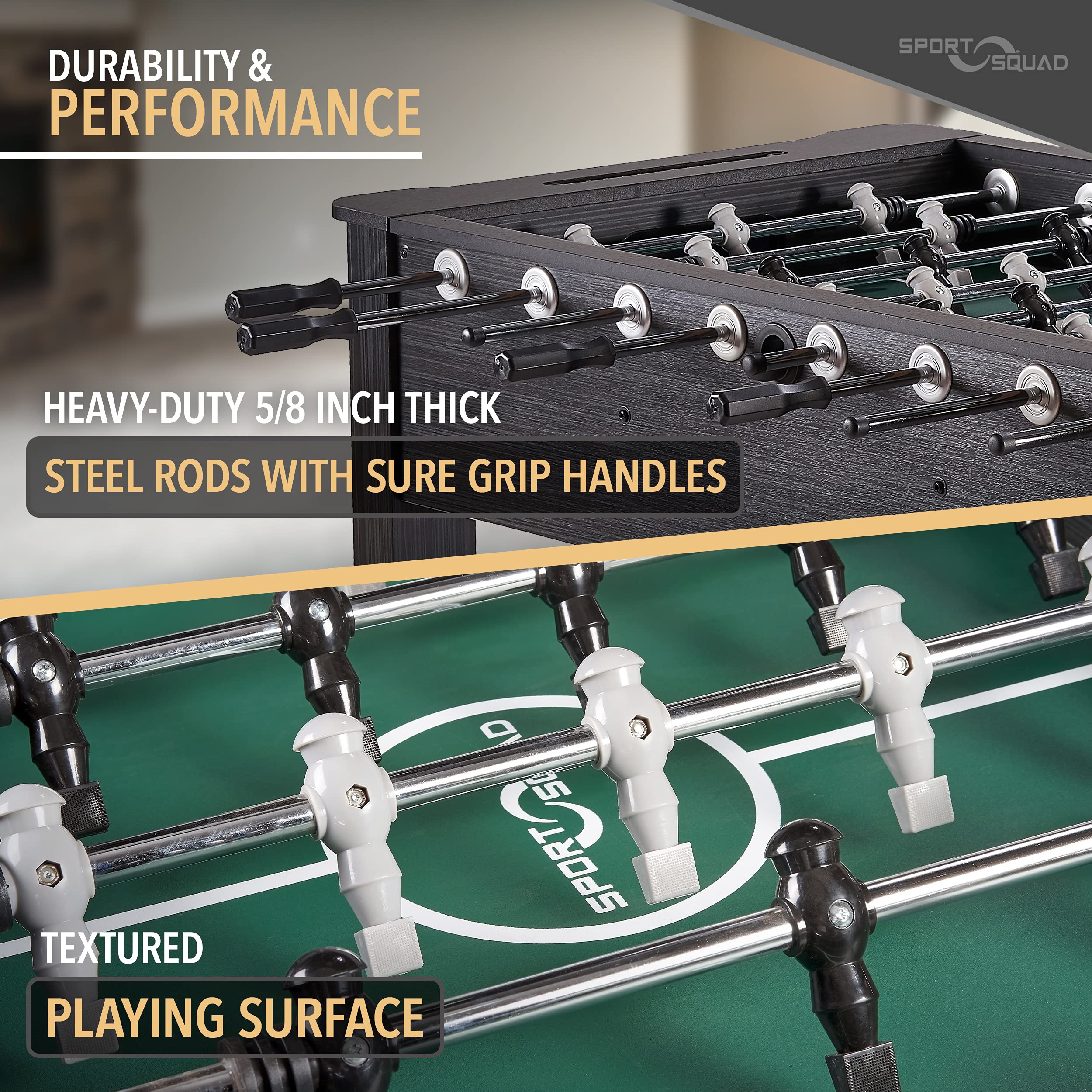Sport Squad Wooden Foosball Table for Kids & Adults - Professional Soccer Table Game for Home Game Rooms & Bars - Durable Construction for High Volume Play - Perfect for Family Game Nights & Entertainment Areas