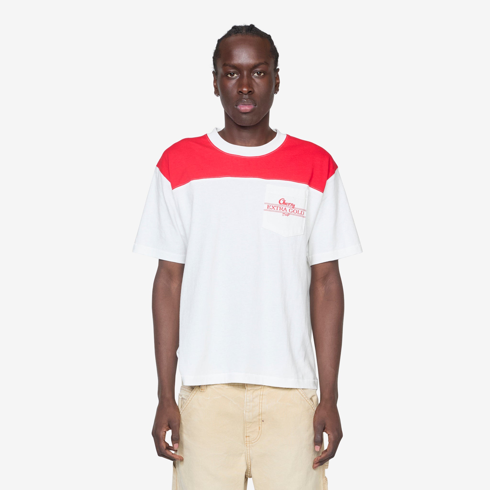 Vintage Colorblock Classic T-Shirt for Men & Women - White & Cherry Red Retro Style | Casual Wear, Street Fashion, Everyday Outfit