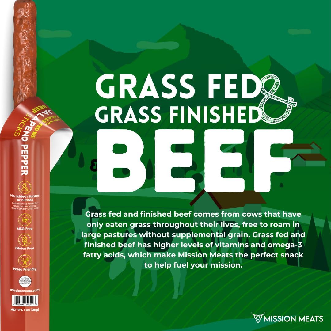 Mission Meats Beef Sticks – 100% Grass Fed & Pasture Raised, Zero Sugar, Gluten Free, Keto & Paleo Friendly, Healthy Protein Snacks, Individually Wrapped (Pack of 72) – Perfect for Hiking, Travel & On-the-Go Nutrition