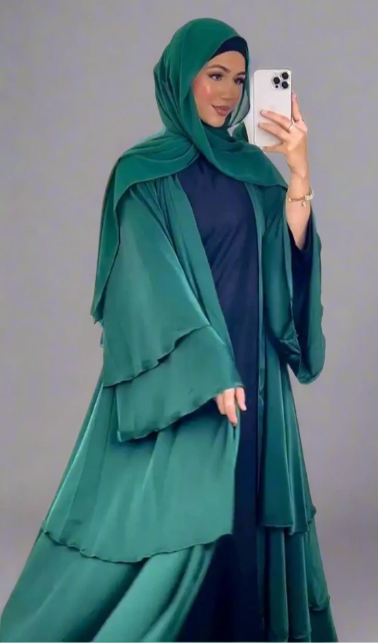 Elegant Muslim Women's Open Abaya Dress - Modest Satin Prayer Gown for Islamic Occasions & Daily Wear