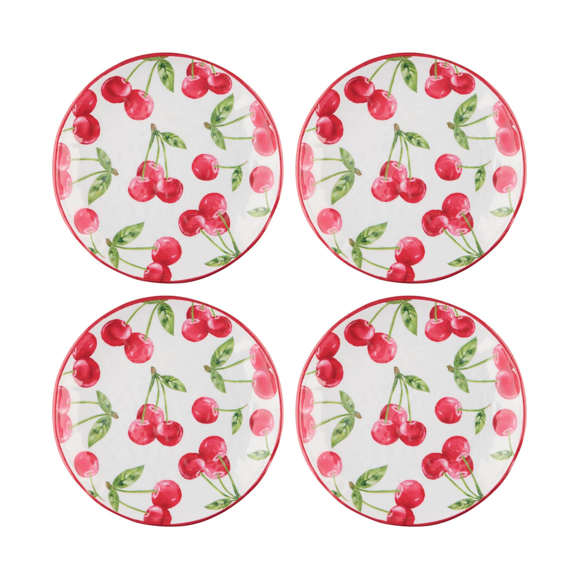 UPware 6 Inch Melamine Dessert Plates - 4pc Set for Party Snacks & Appetizers (Cherry)