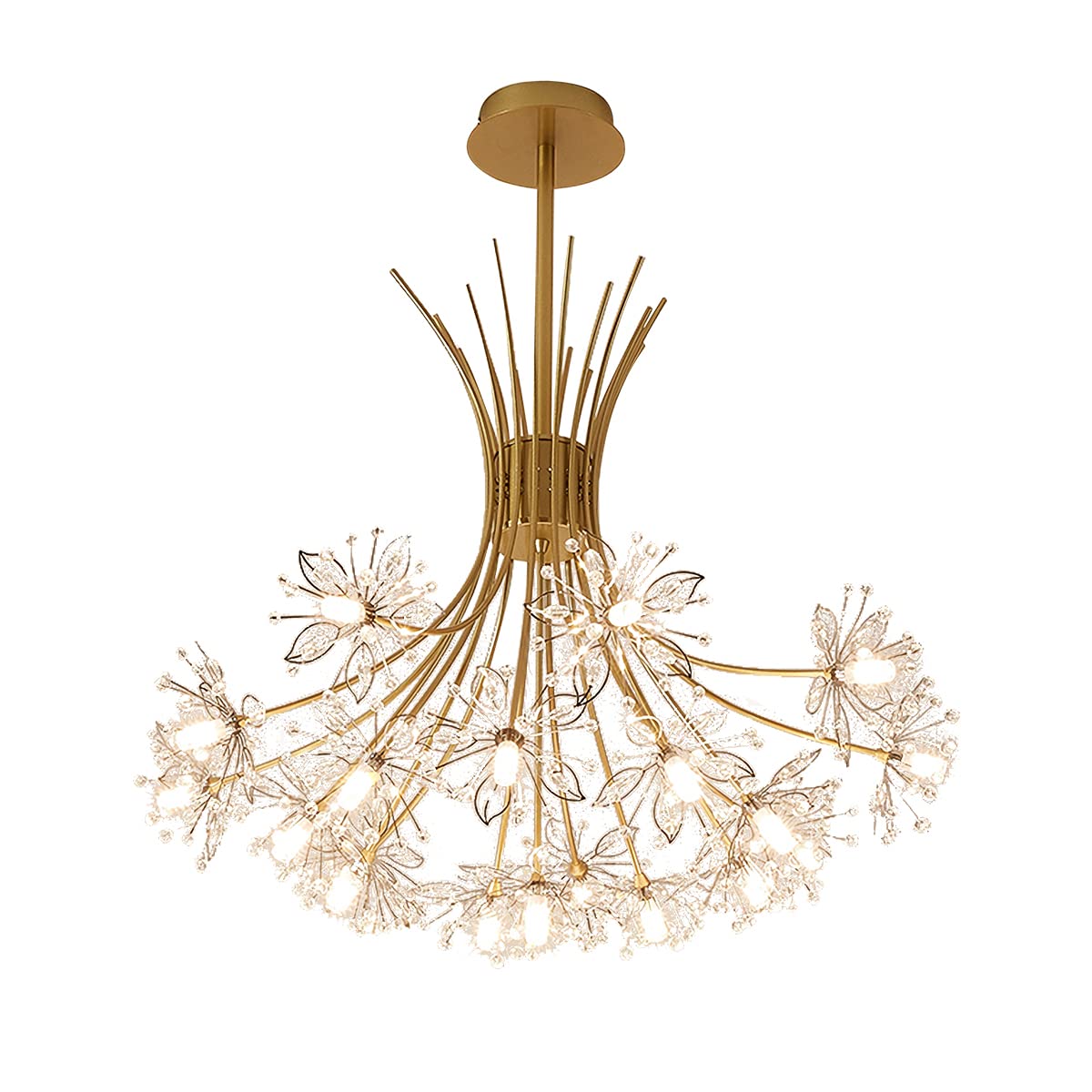 Fulesi Modern Firework Chandelier - Dandelion Crystal Pendant Light with LED Bulbs, Gold Metal Ceiling Fixture for Bedroom, Living Room, Restaurant Lighting (30.3 Inch, 19-Light) - Elegant Dining Room & Wedding Venue Decoration