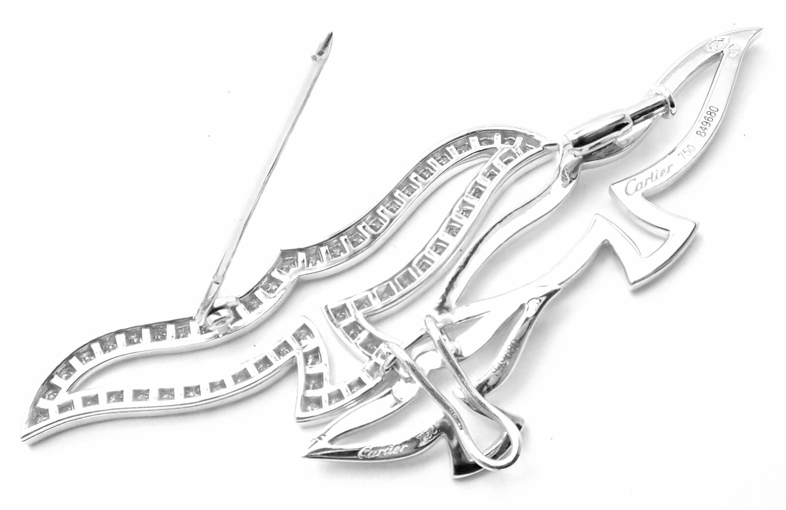Authentic Cartier 18k White Gold Diamond Bird Pendant Pin Brooch - Luxury Jewelry Gift for Women, Perfect for Weddings & Special Occasions