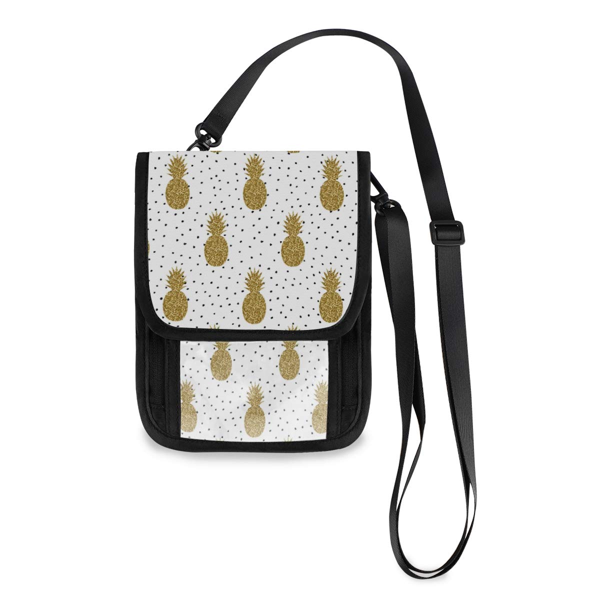 Polka Dot Pineapple Travel Neck Wallet - RFID Blocking Passport Holder & Crossbody Phone Bag for Women & Men - Secure & Organized Travel Pouch for Airports, Vacations & Sightseeing