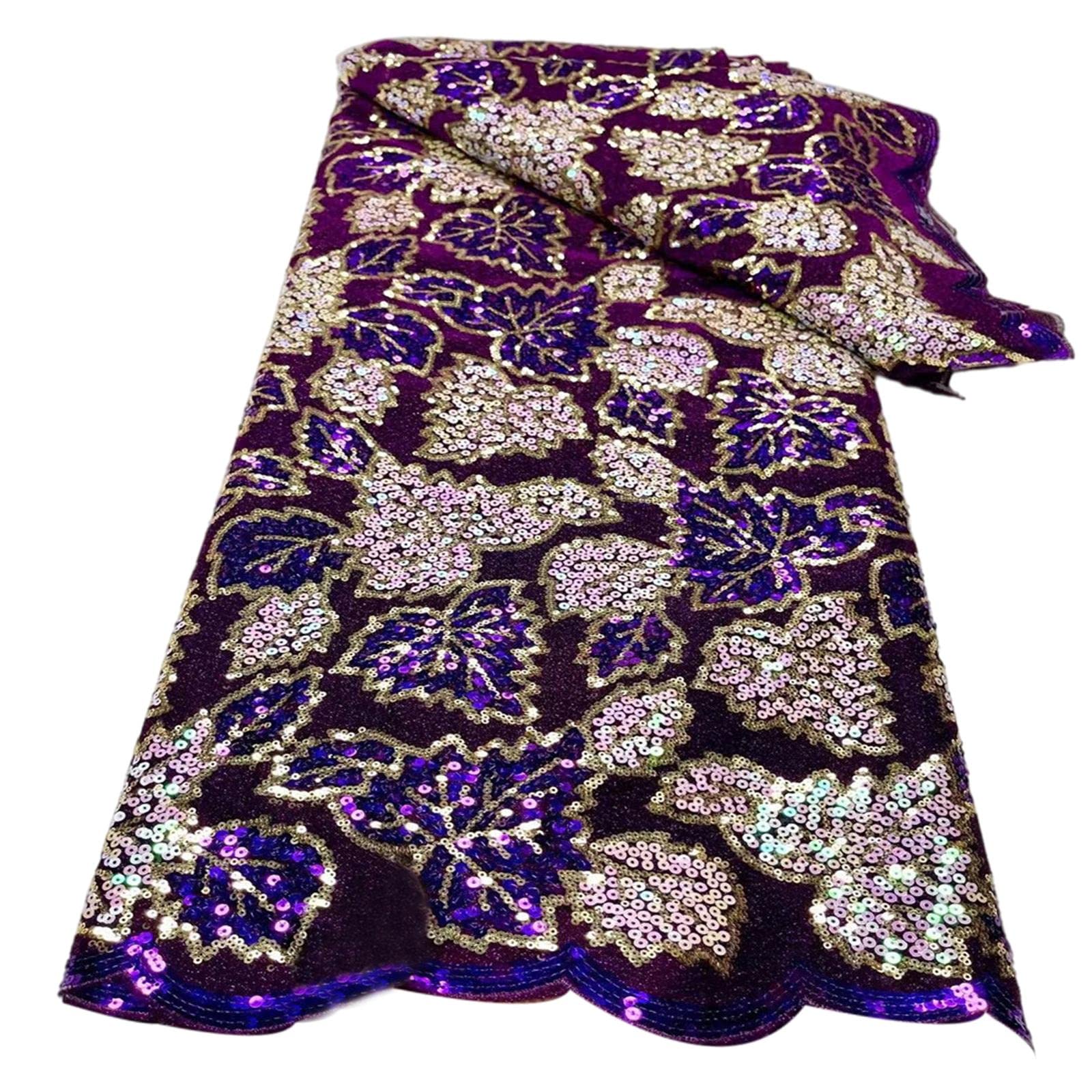 Bddalpke African Lace Fabric with Sequins Embroidered French Net Lace - Premium Nigerian Wedding Fabric for Party Costumes, Skirts Sewing (Purple) | Perfect for Bridal Gowns, Traditional Attire & Special Occasion Dresses