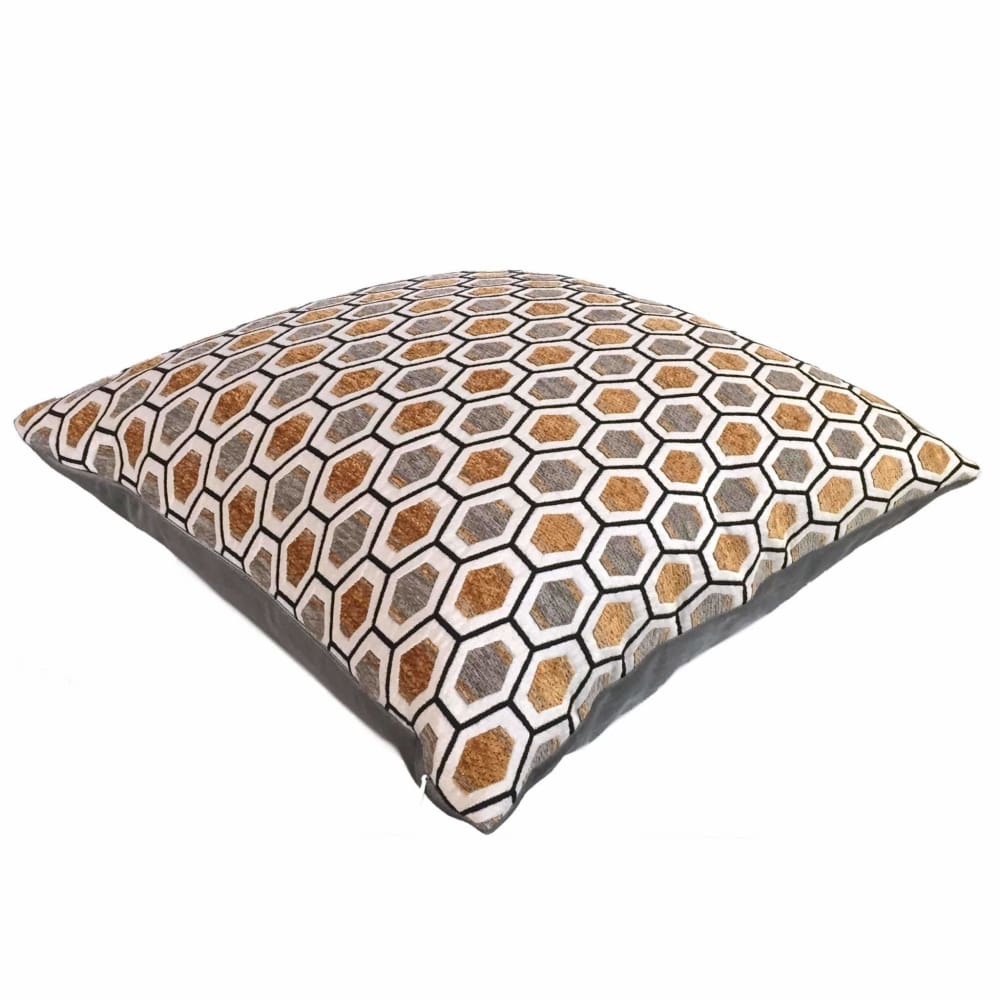 Geometric Honeycomb Chenille Velvet Pillow Cover - Gray, Off White, Orange & Gold | Stylish Home Decor for Living Room, Bedroom & Sofa