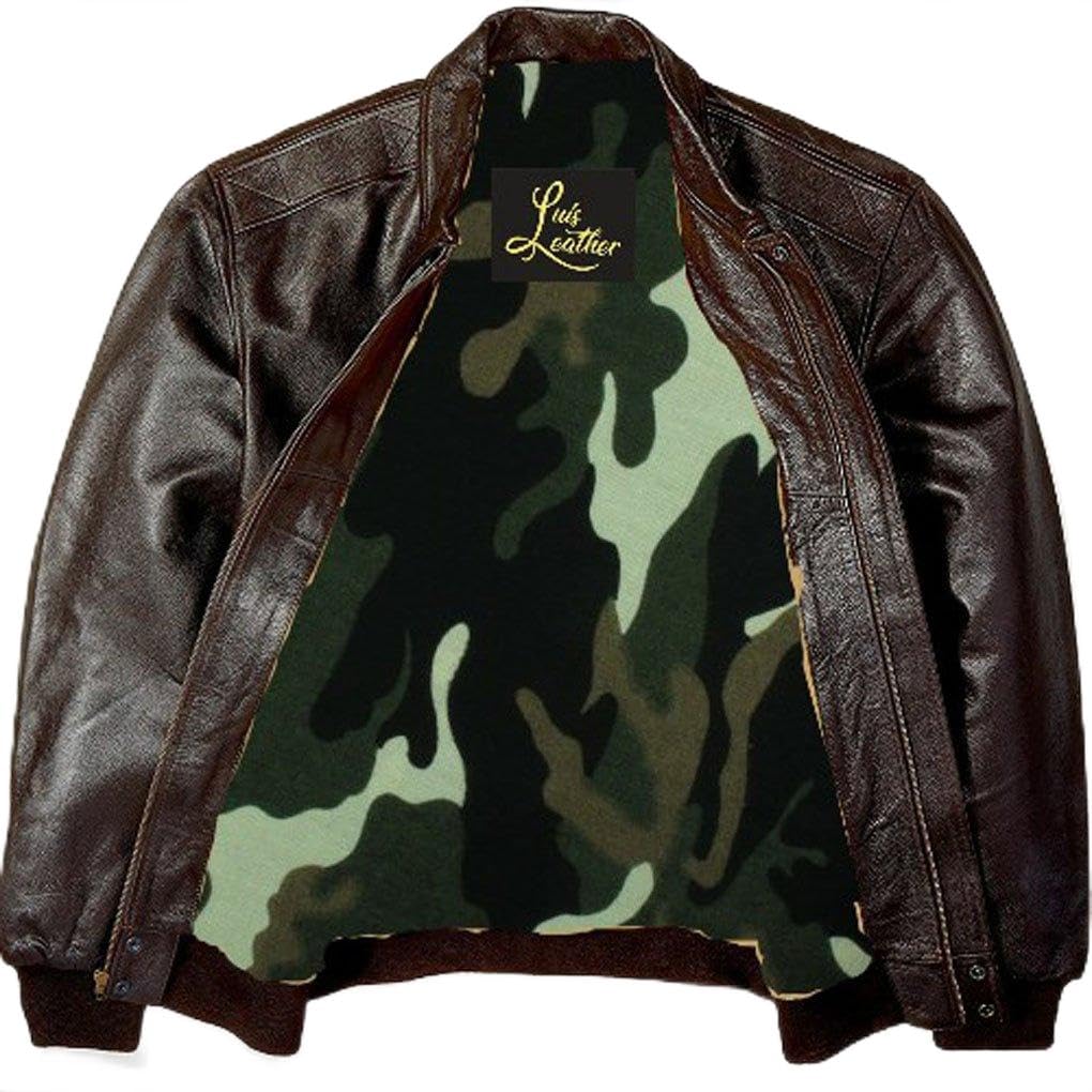 SID Men's Big and Tall Leather Flight Jacket - Biker Jacket with Military Print Lining | Perfect for Motorcycle Riding, Outdoor Adventures & Casual Wear