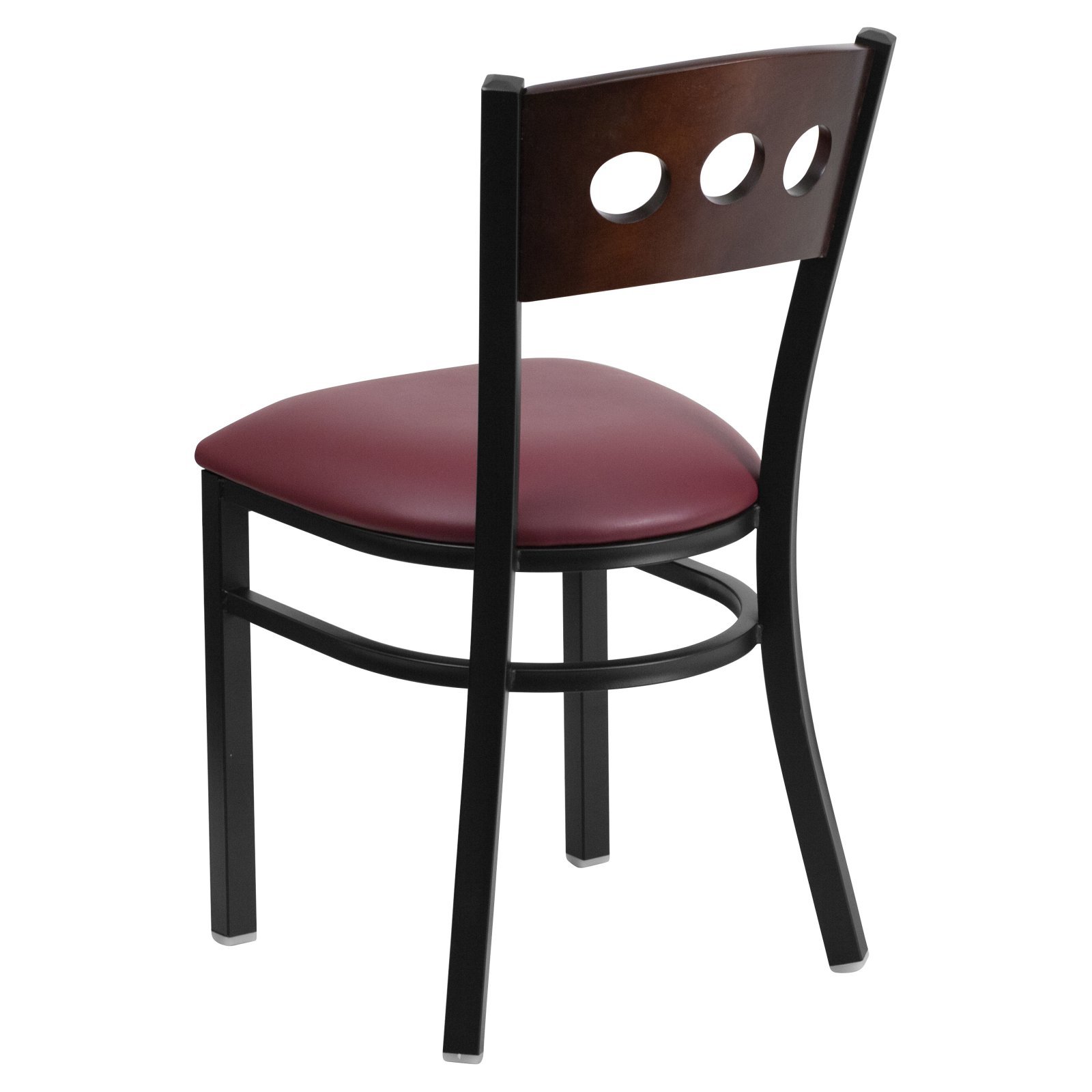 Flash Furniture HERCULES Series Black 3 Circle Back Metal Restaurant Chair - Walnut Wood Back, Burgundy Vinyl Seat - Durable Commercial Dining Chairs for Restaurants, Cafes, and Bars