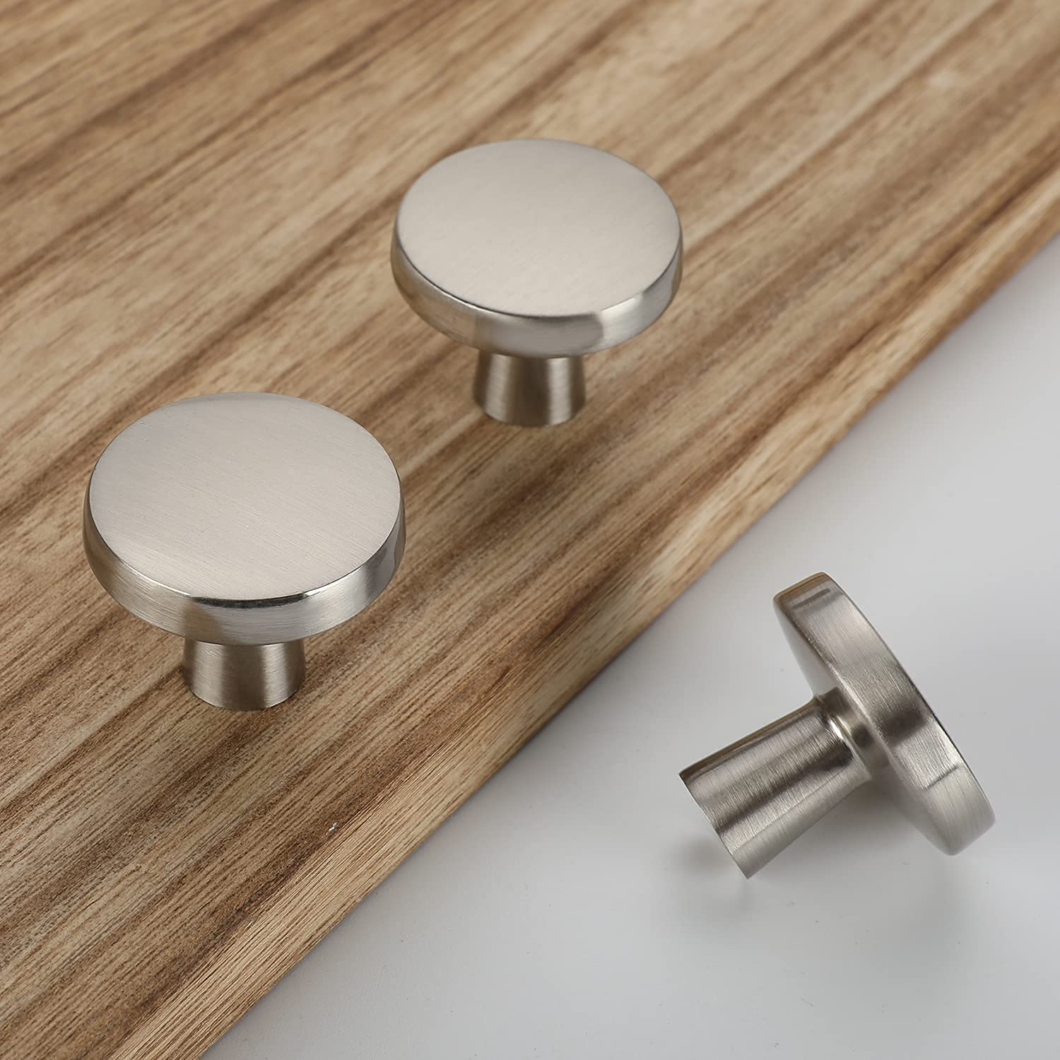 25 Pack Brushed Nickel Cabinet Knobs - Silver Round Knobs for Kitchen & Bathroom Cabinets (MO5310SNB) | Durable & Stylish Hardware for Drawers, Dressers & Furniture Upgrades