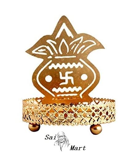 Golden Kalash Tea Light Candle Holder - Traditional Religious Statue for Home & Office Decor - Diwali Gift with Free Tealight - Perfect for Festivals, Prayer Altars & Meditation Spaces