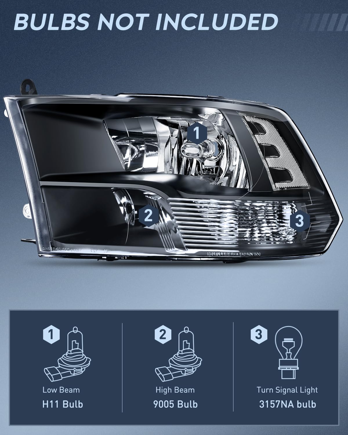 Nilight Quad Headlamp Assembly Replacement for 2009-2018 Ram 1500 2500 3500 Pickup Truck - Black Housing, Clear Corner Lens, LED Headlights | Perfect for Off-Roading, Night Driving & Truck Upgrades