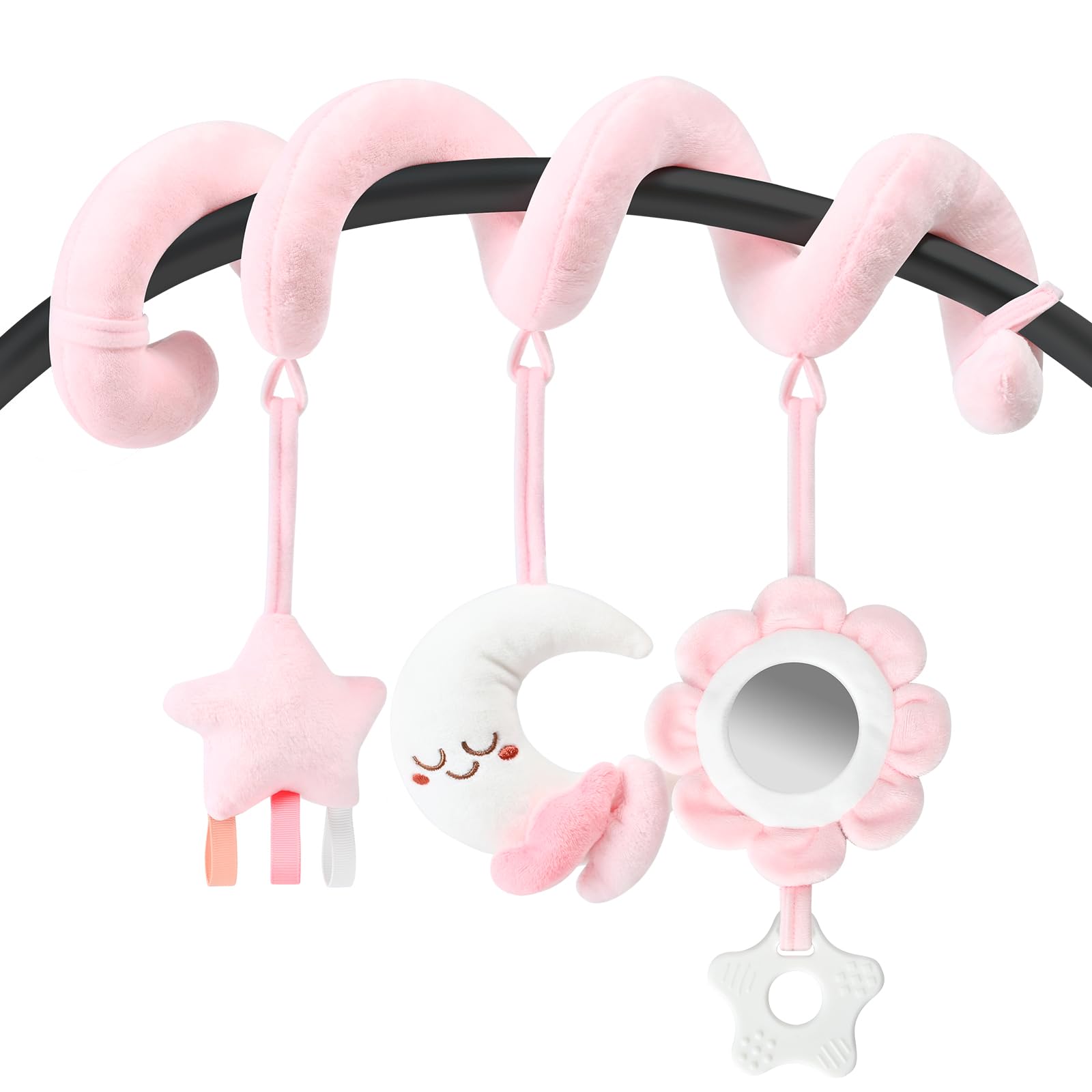 Spiral Baby Car Seat Toy with Mirror & Rattles - Newborn Gift for 0-12 Months - Perfect for Strollers & Cribs