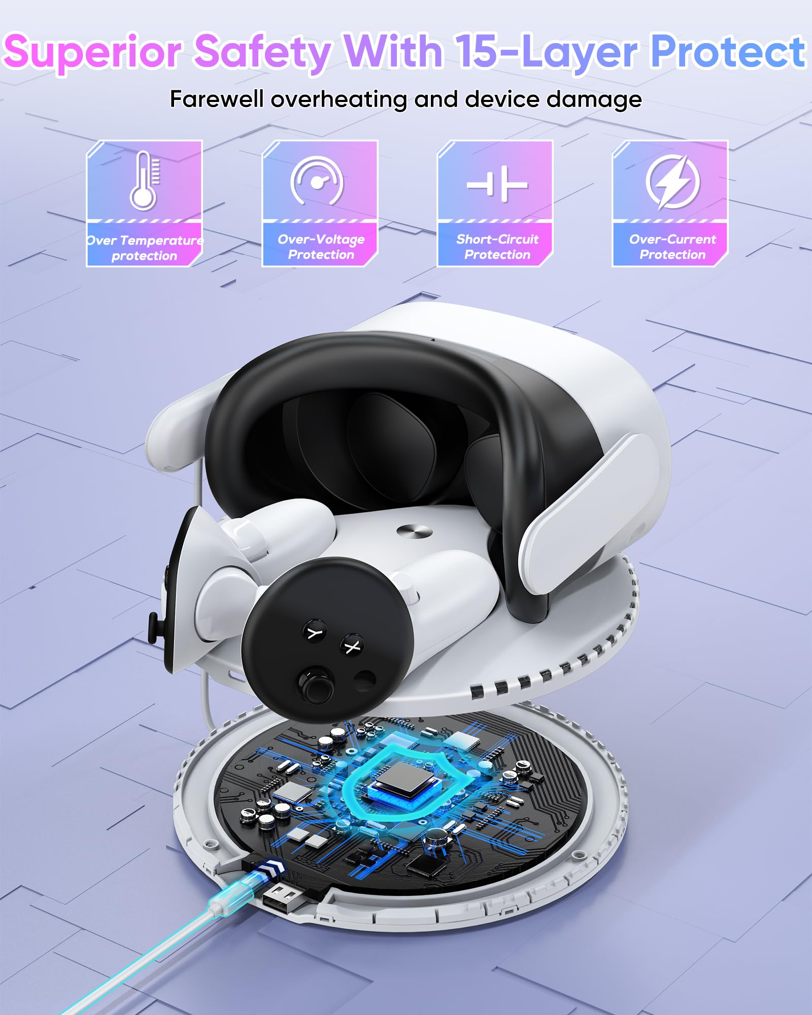 Kinwin 30W Fast Charging Dock for Meta Quest 3 & Quest 3S - VR Headset and Controller Charging Station with RGB Lights & 2 Rechargeable Batteries - Perfect for Gaming, VR Entertainment & Oculus Accessories
