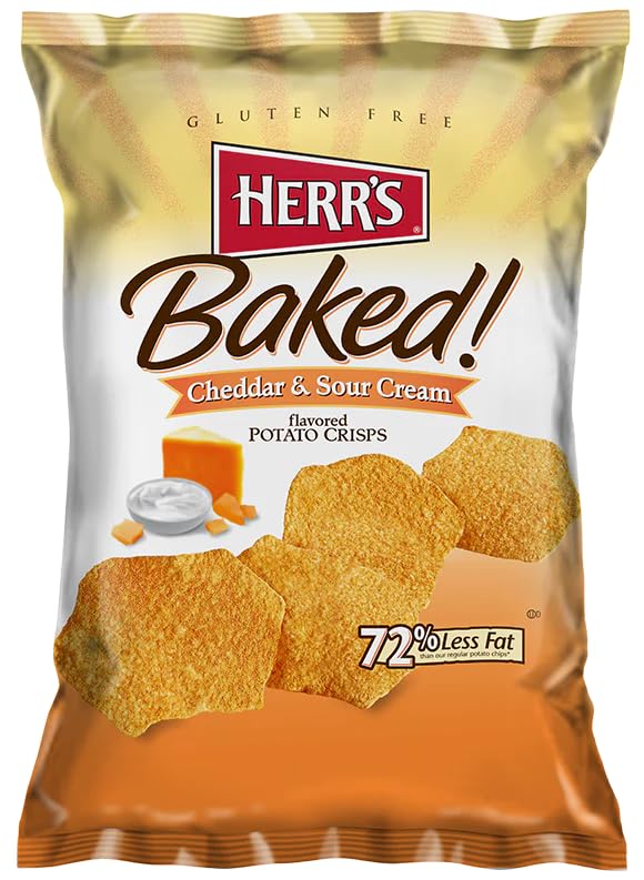 Herr's Cheddar & Sour Cream Flavored Baked Potato Chips - 7 oz Family Size (3-Pack) | Crunchy Snack for Parties, Movie Nights & Lunch Boxes