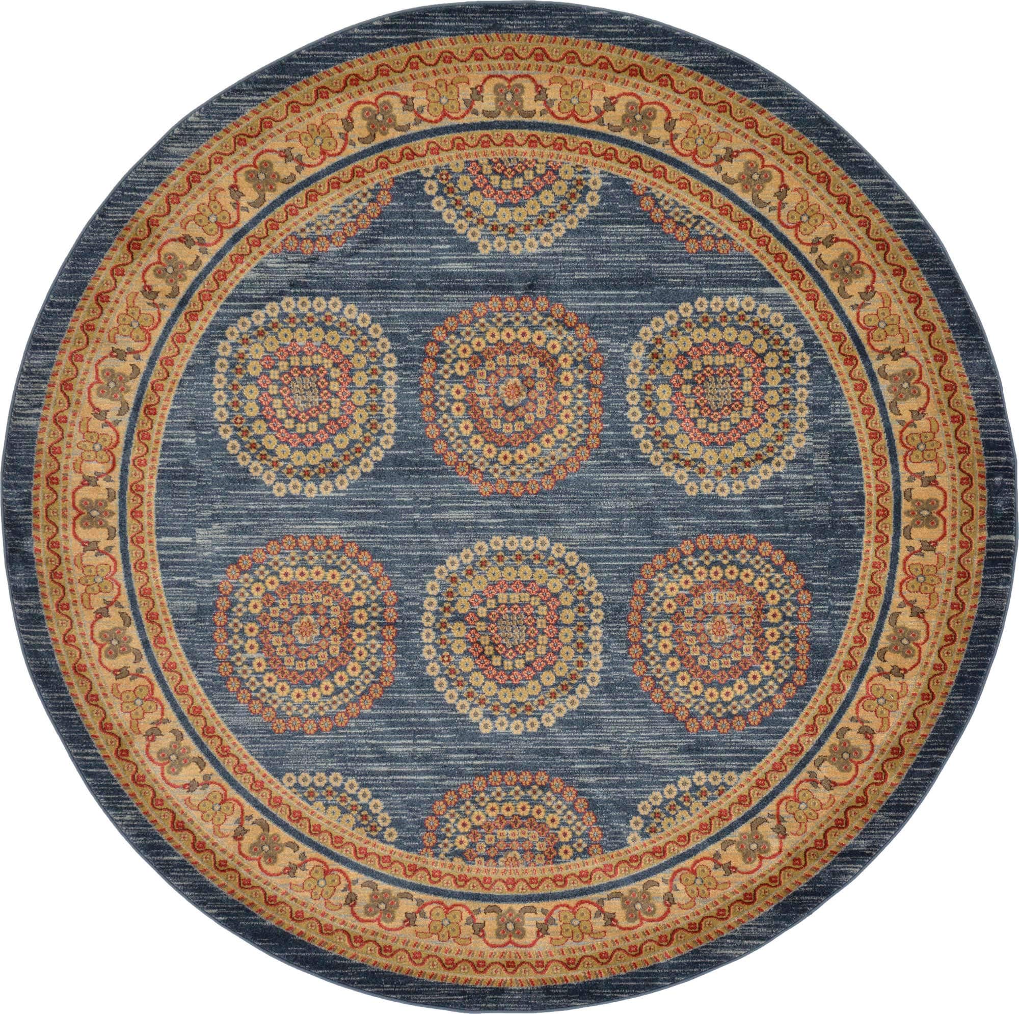 Unique Loom Fars Collection Modern Medallion Tribal Design Natural Hues Area Rug 8x8 Feet Navy Blue Beige - Perfect for Living Room, Bedroom & Home Decor