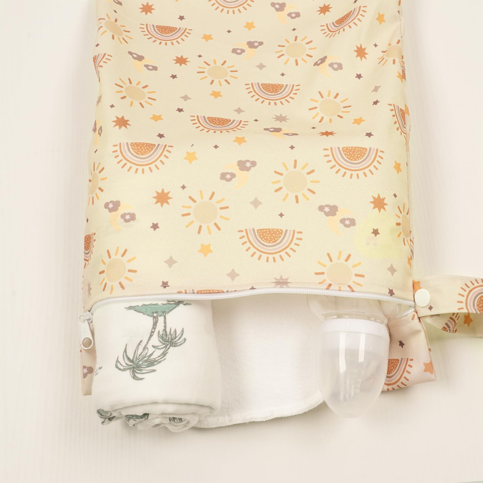 2 Pack Waterproof Reusable Wet Dry Bags with Zipper - Cloth Diaper Storage for Travel, Beach, Pool, Swim | Baby Diaper Organizer, Gym Yoga Wet Clothes & Swimsuit Carrier | Ideal for Daycare, Camping & Water Activities (Moon Star Pattern)