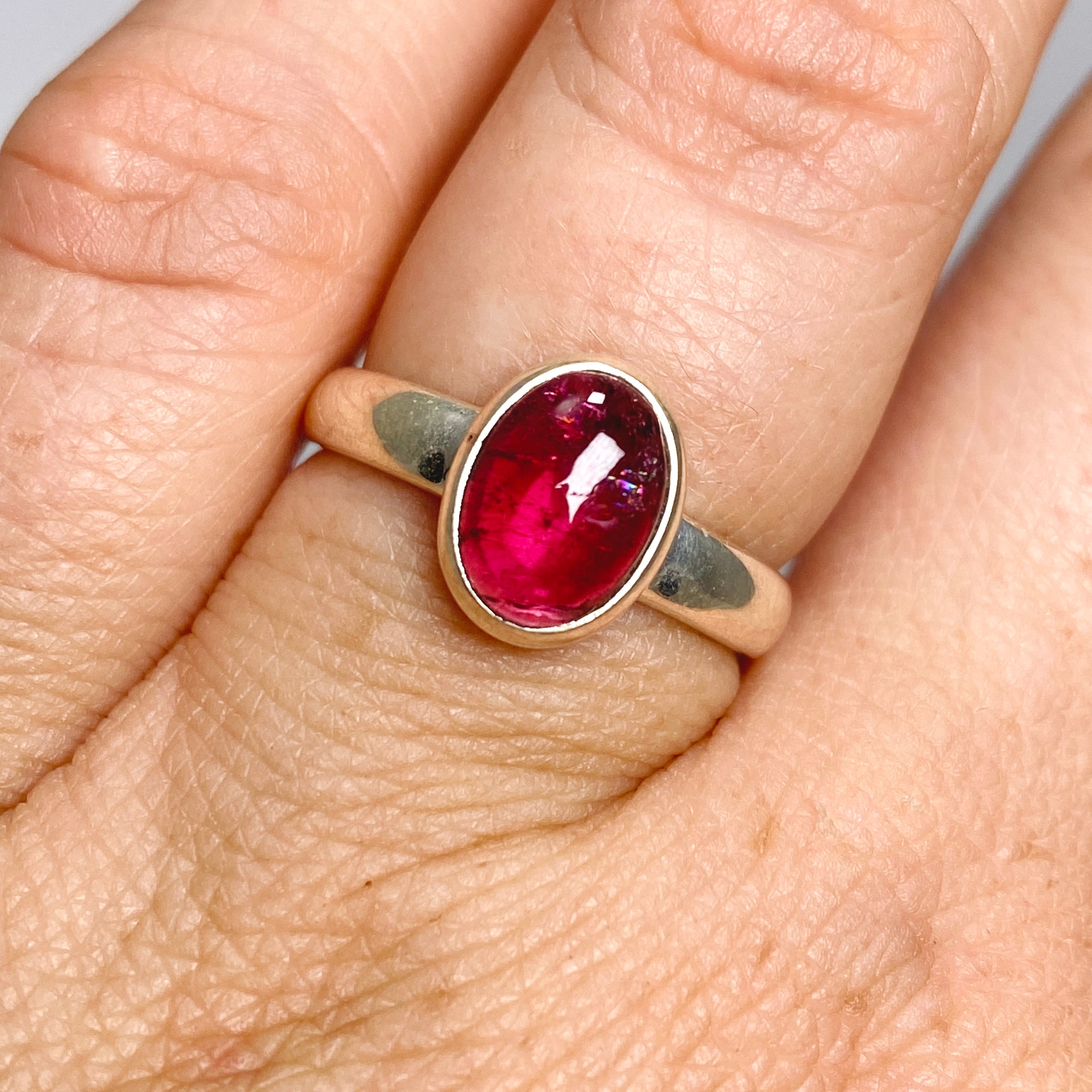 Natural Pink Tourmaline Oval Cabochon Sterling Silver Ring Size 6.5 - Elegant Birthstone Jewelry for Women, Perfect for Valentine's Day Gift & Everyday Wear