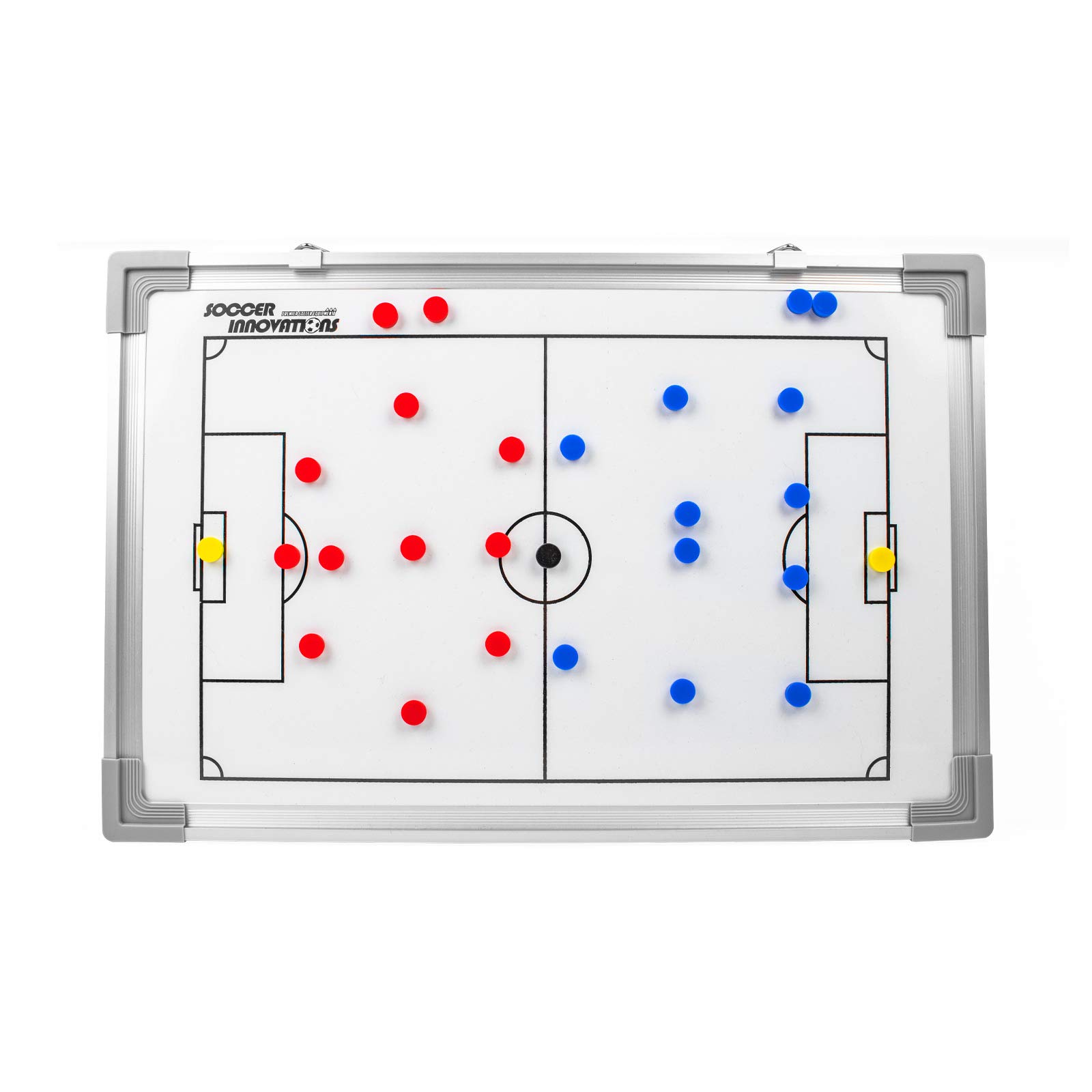Deluxe Magnetic Soccer Coach Whiteboard - Dual Sided Dry Erase Tactical Board with Full Field & Enlarged Half Field | Perfect for Soccer Training, Coaching Sessions & Game Strategy Planning
