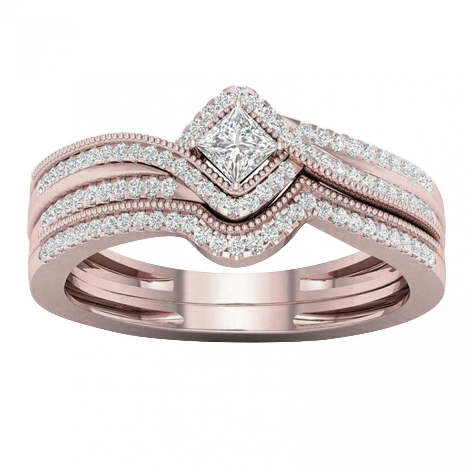 Luxury 2-in-1 Detachable Diamond Women's Ring Set - Shiny Zircon Engagement Wedding Band for Valentine's Day Gift, Anniversary & Special Occasions