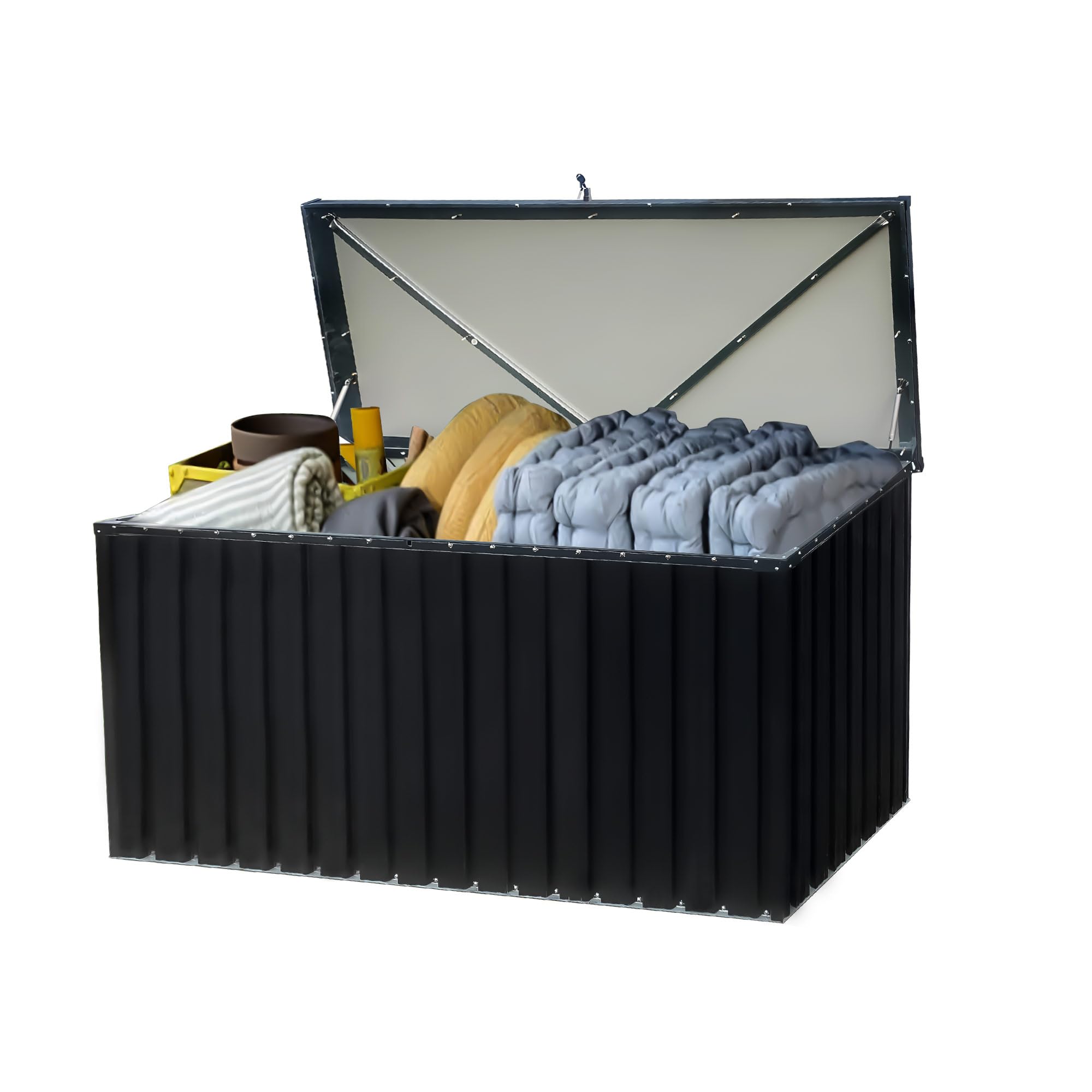 WIIS' IDEA 200 Gallon Outdoor Storage Deck Box - Waterproof Heavy Duty Lockable Deck Storage Container for Patio Furniture, Garden Tools & Pool Supplies - Black - Perfect for Backyard, Poolside & Garage Organization