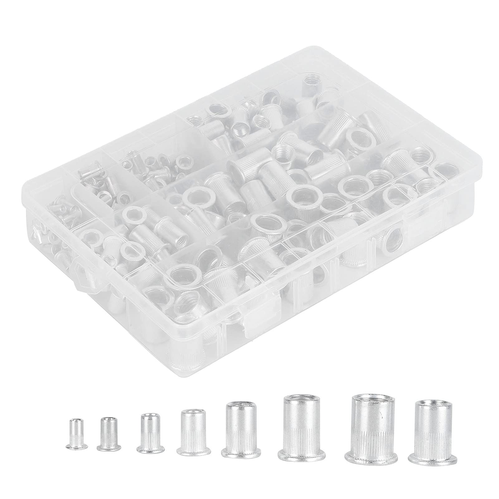 175Pcs Aluminum Alloy Flat Head Rivet Nuts Kit - Durable Construction Hardware Tools for Automotive, Marine & Industrial Applications - Perfect for DIY, Auto Repair and Metal Fabrication Projects