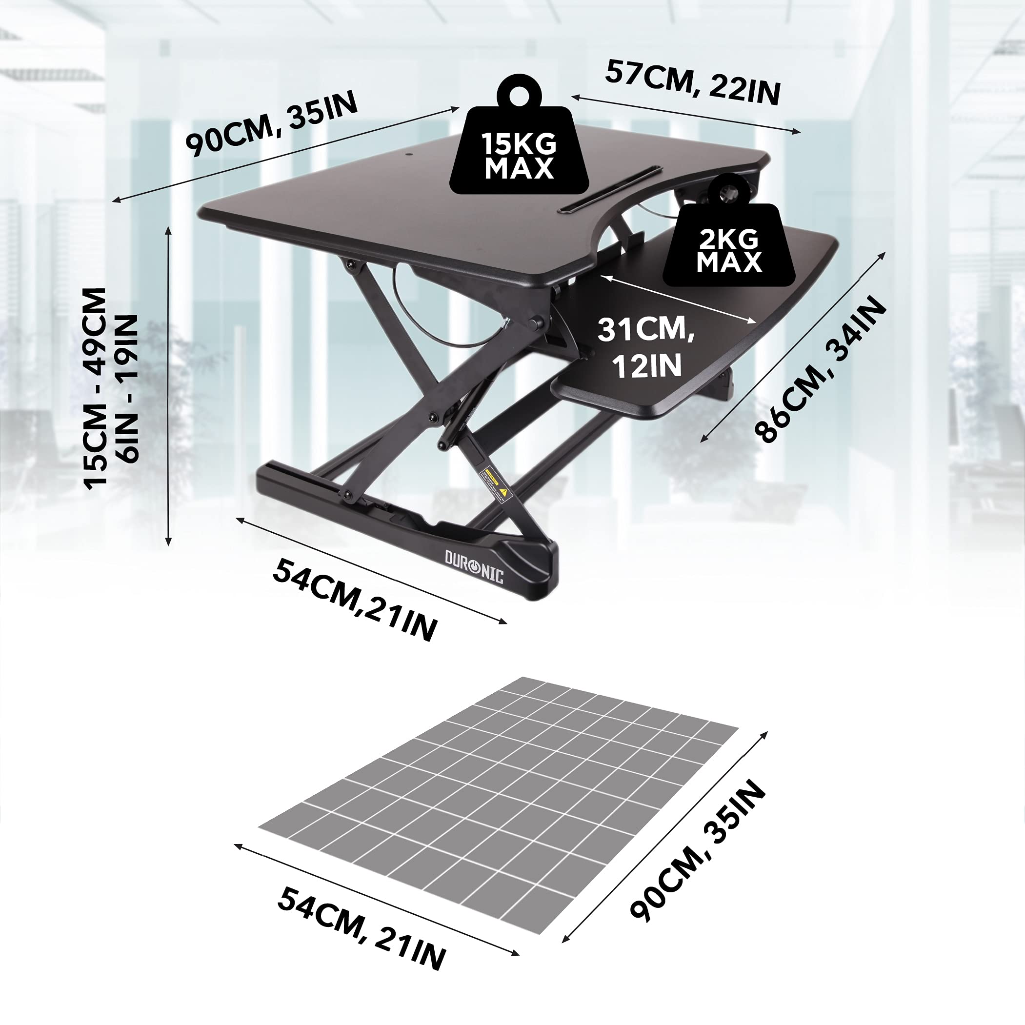 Duronic DM05D23 Height Adjustable Sit Stand Desk Converter - 35.4