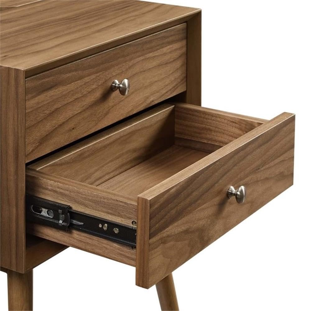 Modern Walnut Wood Nightstand with USB Ports - Stylish Bedside Table for Bedroom, Living Room & Office Storage