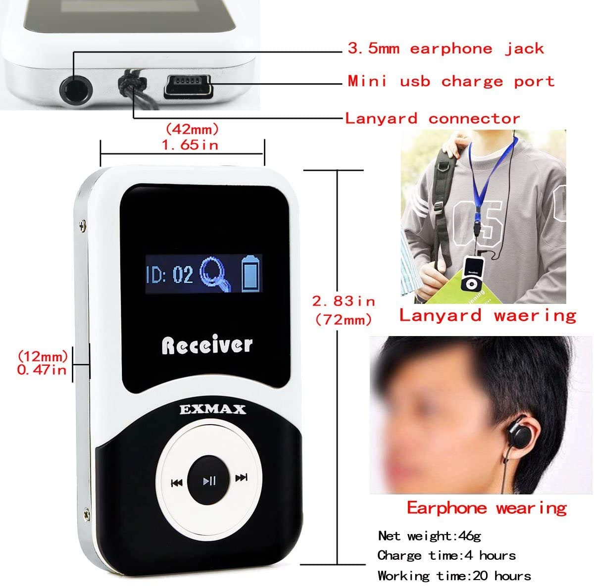 EXMAX® ATG-100T Wireless Tour Guide System - 195-230MHz Voice Transmission with 1 Transmitter & 10 Receivers - Includes Charging Base for Church, Translation, Silent Conference, Travel & Training - Ideal for Group Tours, Museum Guides, and Educational Presentations