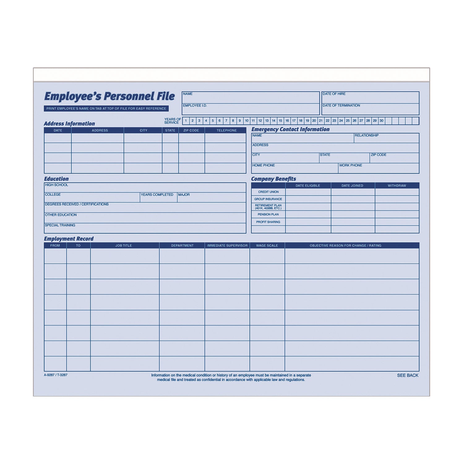 Adams® Employee Personnel File Jacket - Unpunched, Straight Tab, Letter Size (8.5