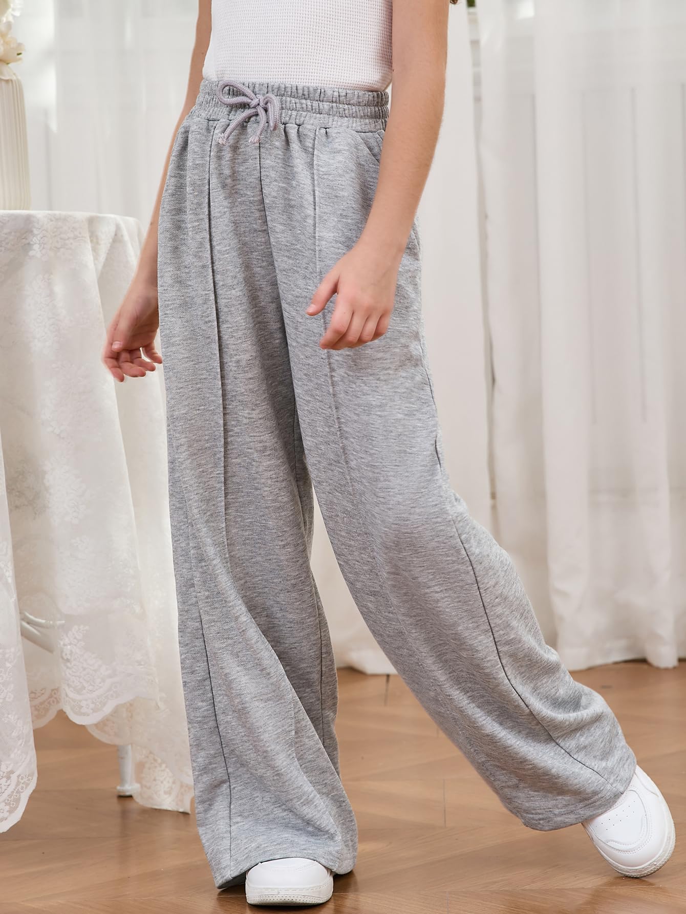 COZYEASE Girls' Wide Leg Sweatpants - Elastic Waist with Drawstring, Straight Leg Baggy Jogger Pants with Pockets | Casual Loungewear, School, Sports & Streetwear Outfits