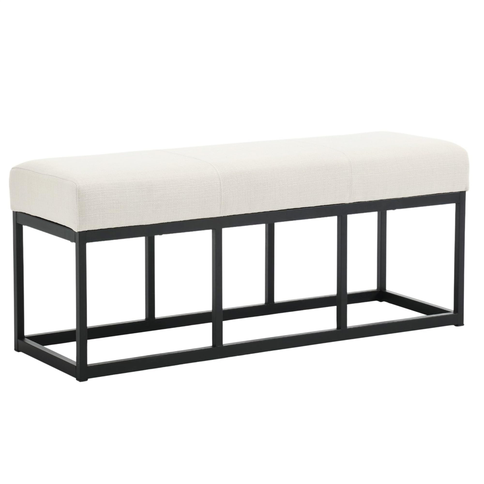Mid Century Modern Upholstered Kitchen Dining Bench - 45 Inch Tufted Linen Bench with Metal Legs for Entryway, Bedroom, Living Room & Mudroom - Cream Ottoman Window Seat for Narrow Spaces | Perfect for Dining Areas, Bed Ends & Cozy Corners