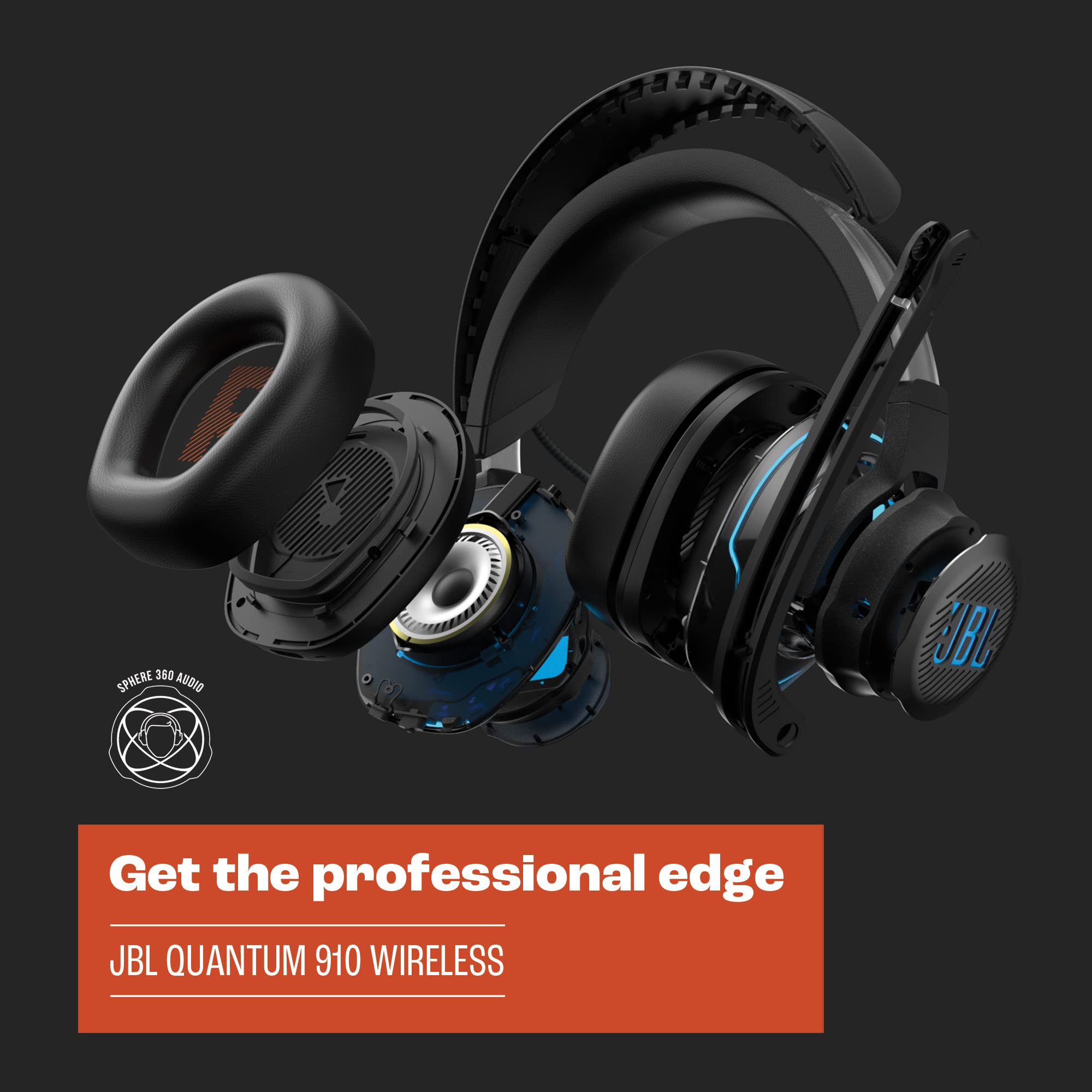 JBL Quantum 910 Wireless Gaming Headset with ANC - Noise Cancelling Bluetooth Headphones for PC, PS5, Xbox - 50mm Drivers, 40H Battery - Perfect for Gaming, Streaming & Work from Home