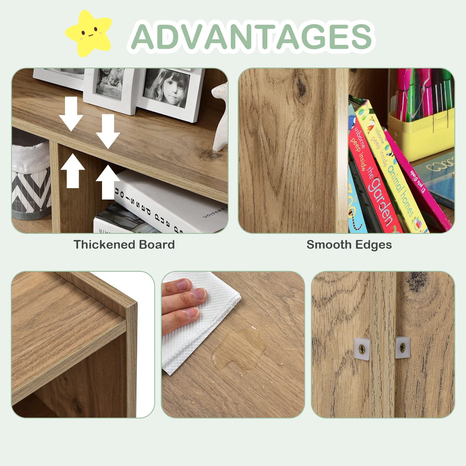 HONEY JOY 5-Section Wooden Kids Toy Storage Organizer - 2-Tier Open Shelf for Preschool, Daycare & Kindergarten - Natural Wood Book & Toy Display for Classroom, Playroom, Nursery - Perfect for Organizing Toys, Books and Learning Materials in Educational Spaces