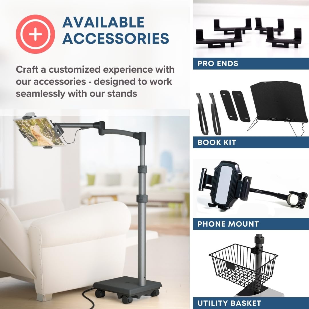 LEVO G2 Commercial Heavy-Duty Ergonomic Tablet Rolling Cart Stand with 60W USB-C Charging Port - Compatible with iPad Pro, Surface Pro, Samsung, Kindle & More Touchscreen Devices - Perfect for Schools, Hospitals, Retail Stores & Office Use