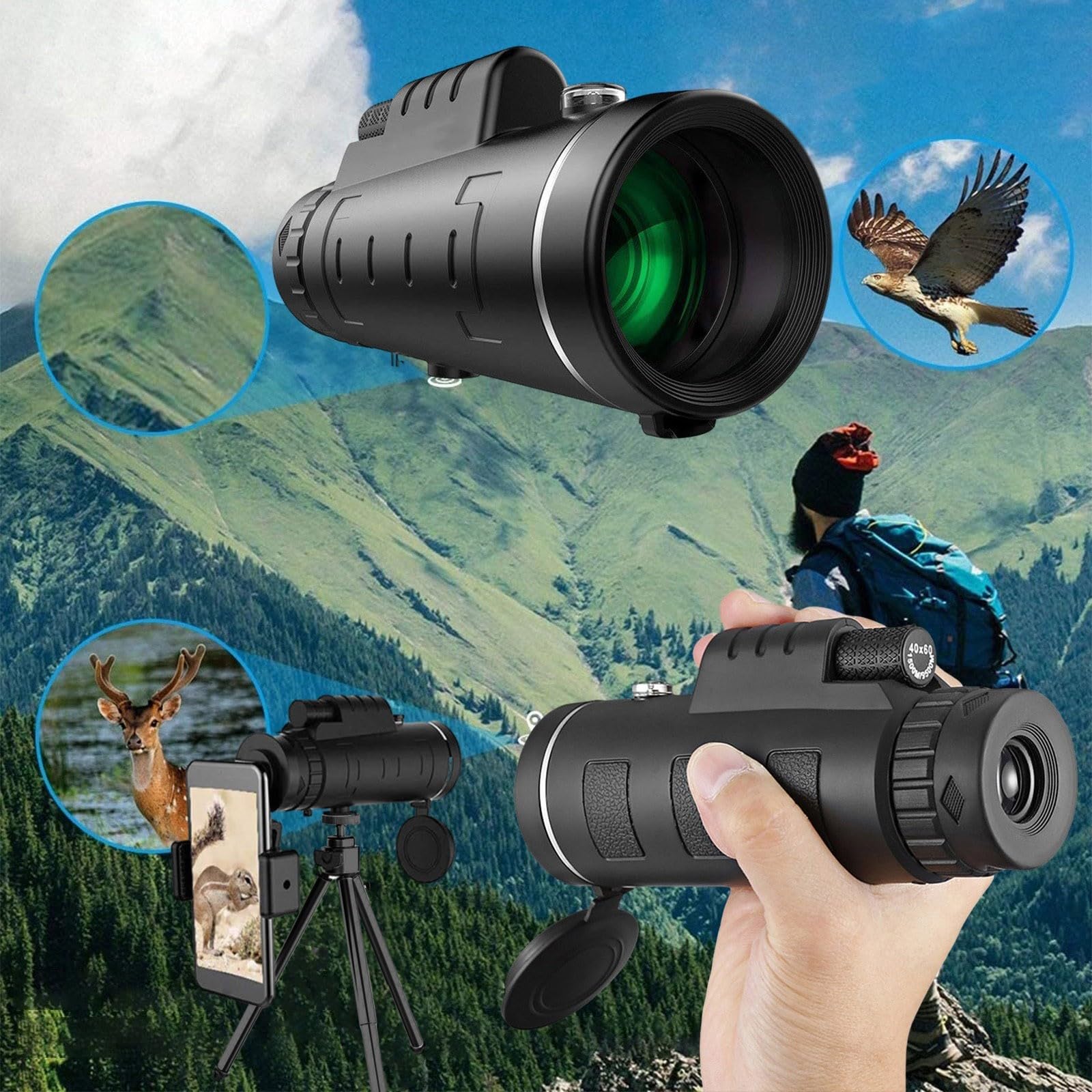 40x60 High Power HD Shimmering Telescope for Smartphones - Night Vision Monocular for Adults, Outdoor Photography & Stargazing - Compact & Portable for Hiking, Bird Watching, Travel & Hunting - Clearance Sale Prime Deal