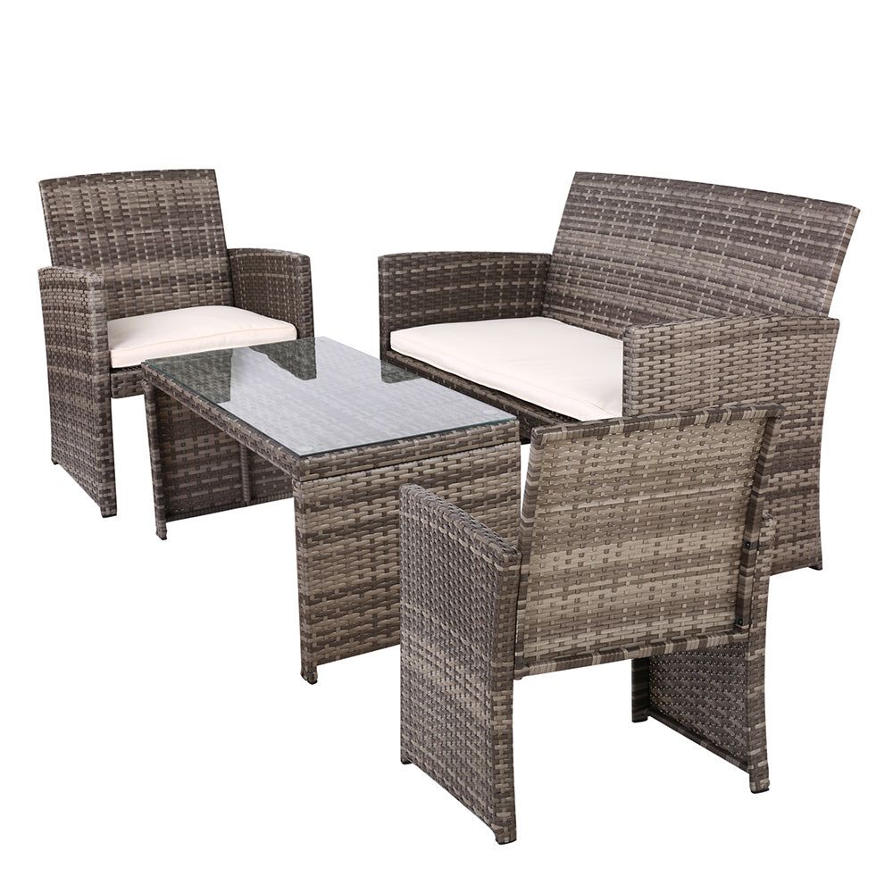 Gardeon 4-Piece Outdoor Patio Dining Set - Rattan Wicker Lounge Furniture in Mixed Grey - Perfect for Backyard, Garden, and Poolside Relaxation