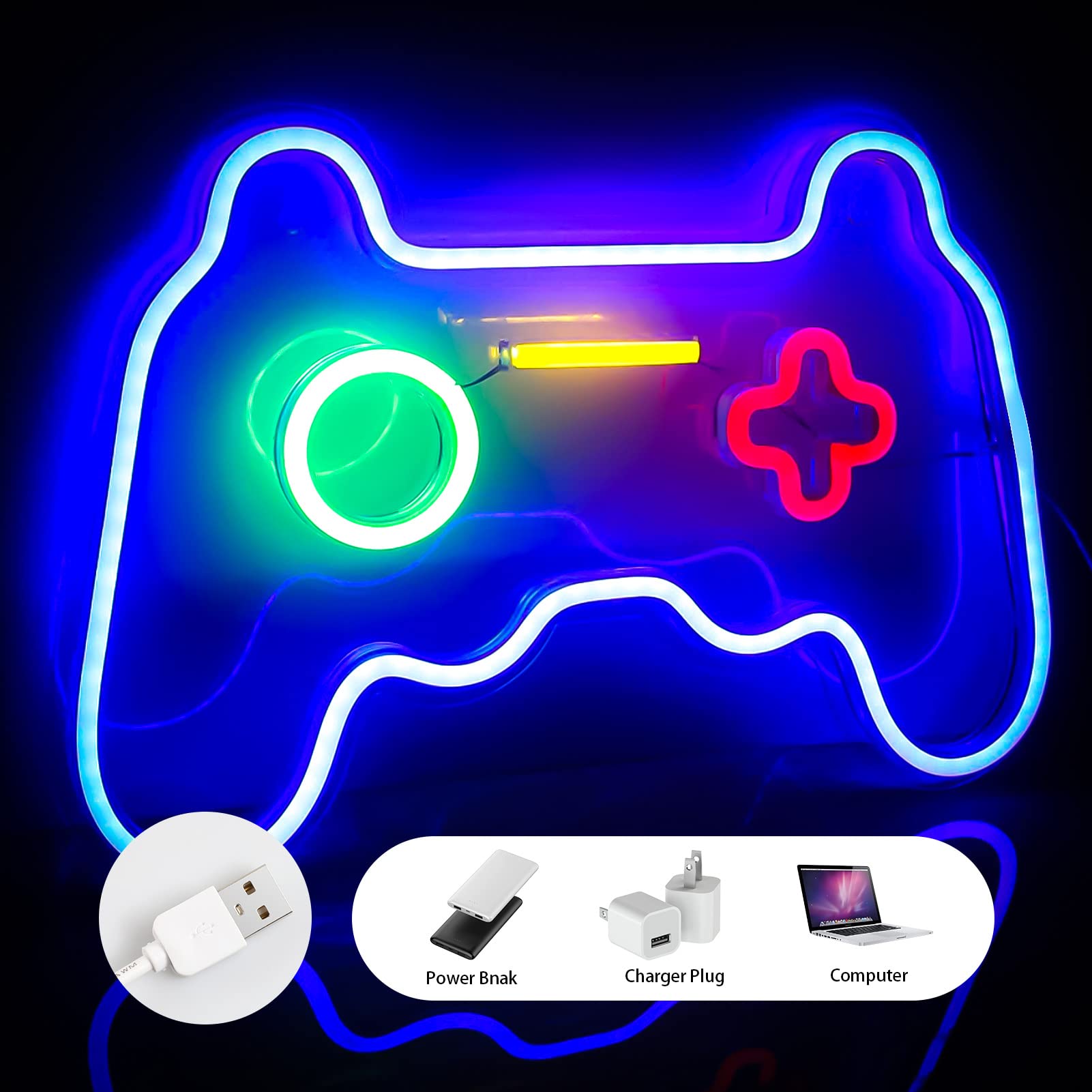 16x11 Inch Large Gamepad Controller Gaming LED Neon Sign - Wall Decor for Bedroom, Gamer Gift for Teens & Kids - Perfect for PlayStation Gaming Room, Man Cave, or Streamer Setup