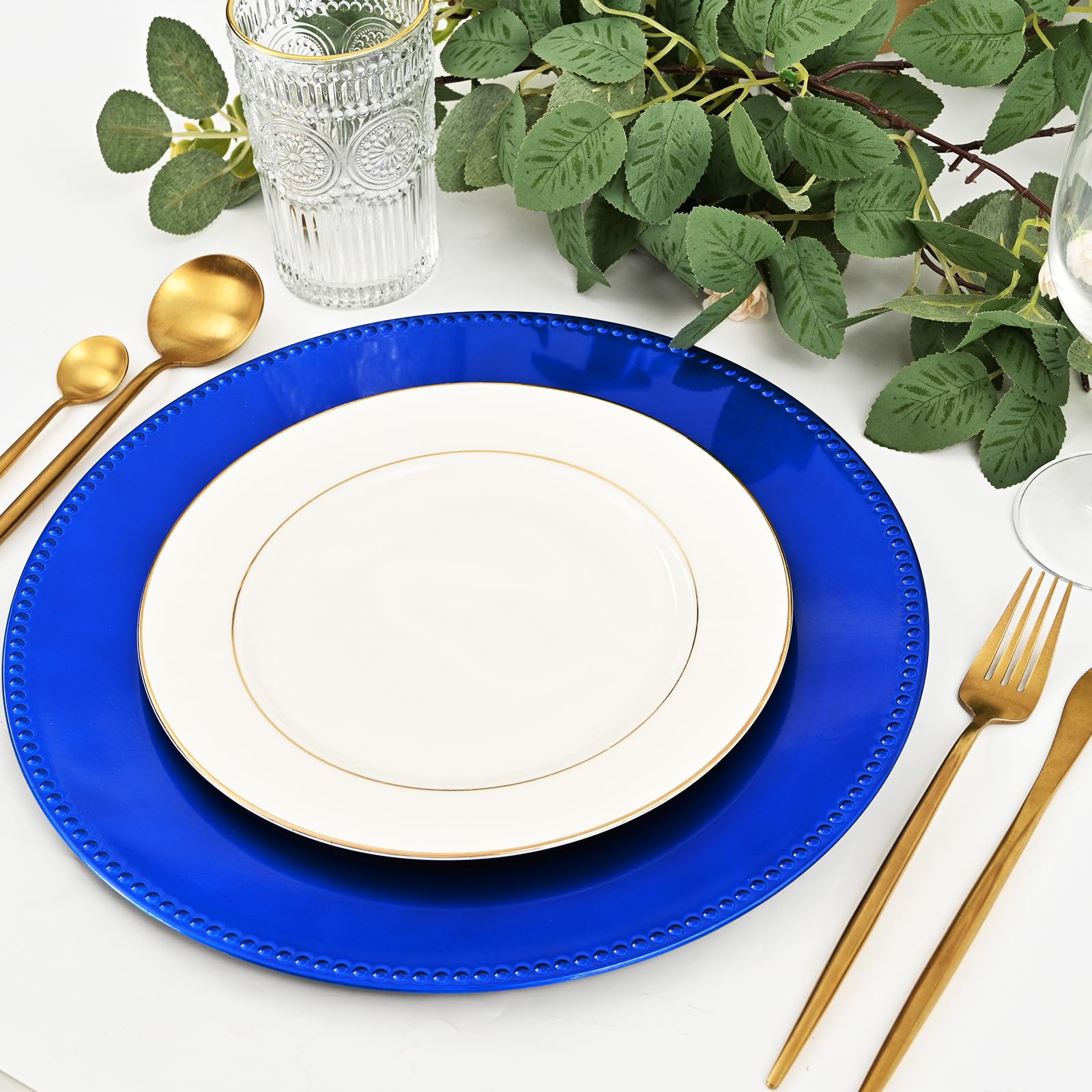 50 Pcs Royal Blue Plastic Charger Plates Bulk - 13