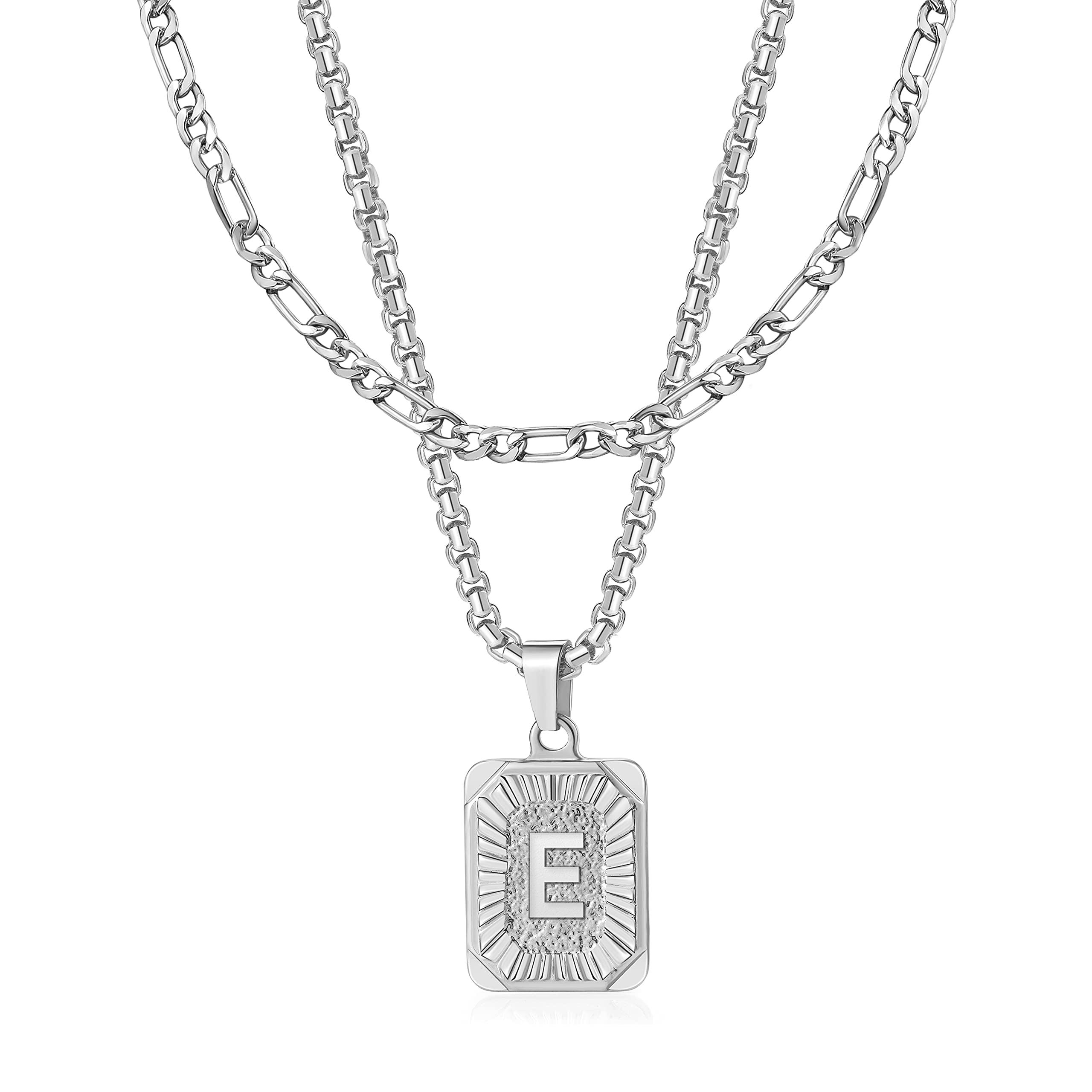 Personalized Silver Initial Necklace for Men - Square Letter Pendant A-Z, Layered Chain, Birthday & Christmas Gift for Him - Perfect for Anniversary, Graduation, Valentine's Day & Special Occasions