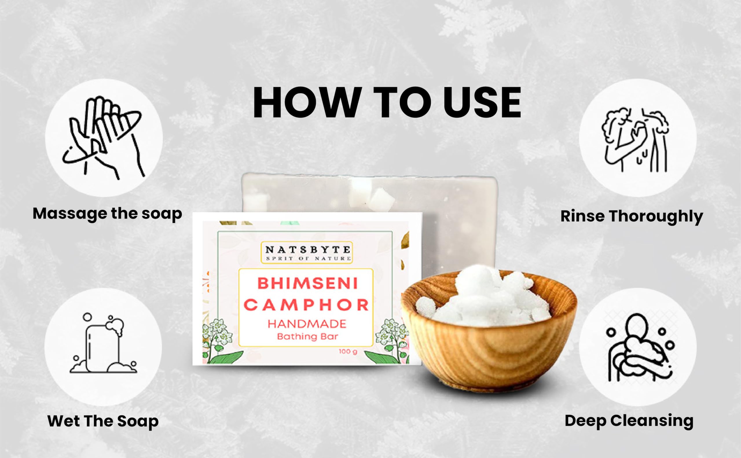 NATSBYTE 100% Organic Pure Camphor Soap - Handmade Natural Skin Care Soap for Bath & Body | Pack of 3 | Soothes Skin & Promotes Relaxation for Spa & Daily Use