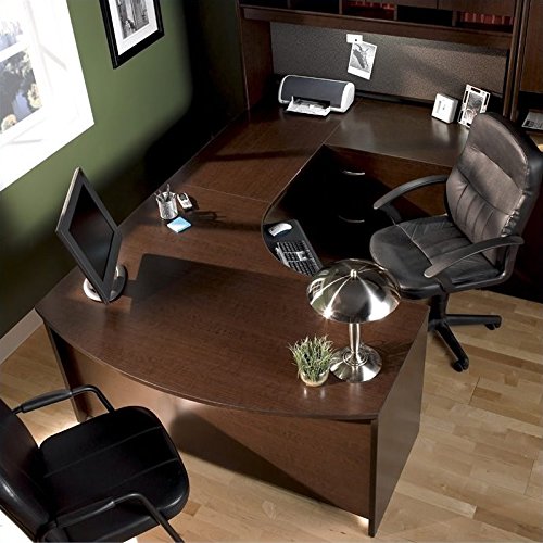 BBF Series C 4-Piece Right U-Shaped Bowfront Computer Desk for Home Office, Gaming & Study - Ergonomic L-Shaped Workstation with Storage Shelf