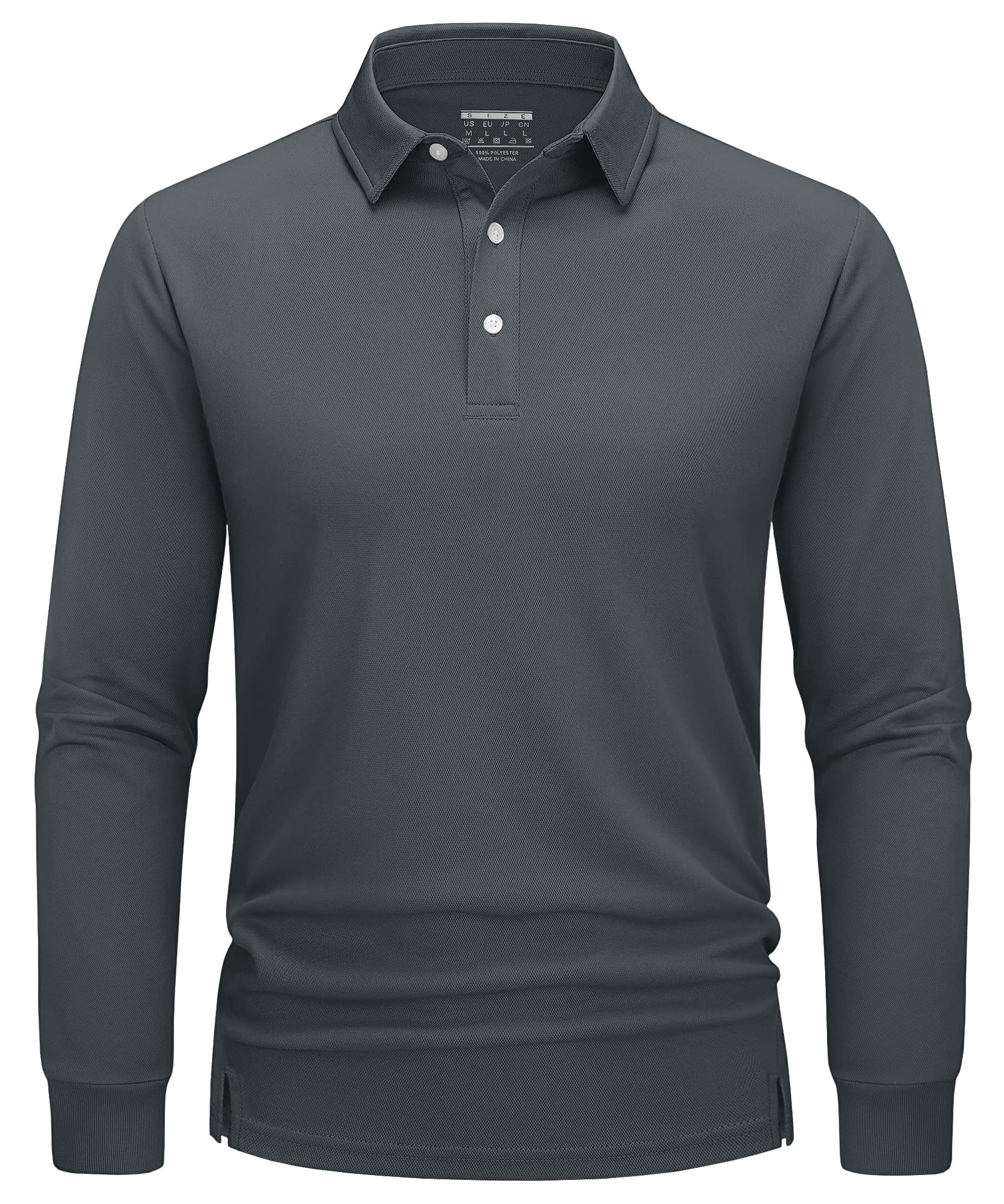 TACVASEN Men's Quick Dry Long Sleeve Polo Shirt - Breathable Golf & Running Top with 3 Buttons - Perfect for Workouts, Golfing, and Outdoor Activities