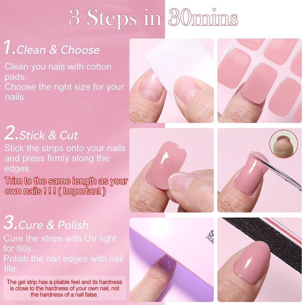 20 Tips White Pink Semi Cured Gel Nail Strips - DIY Salon-Quality Manicure at Home - Perfect for Parties, Weddings & Special Occasions (US ONLY)