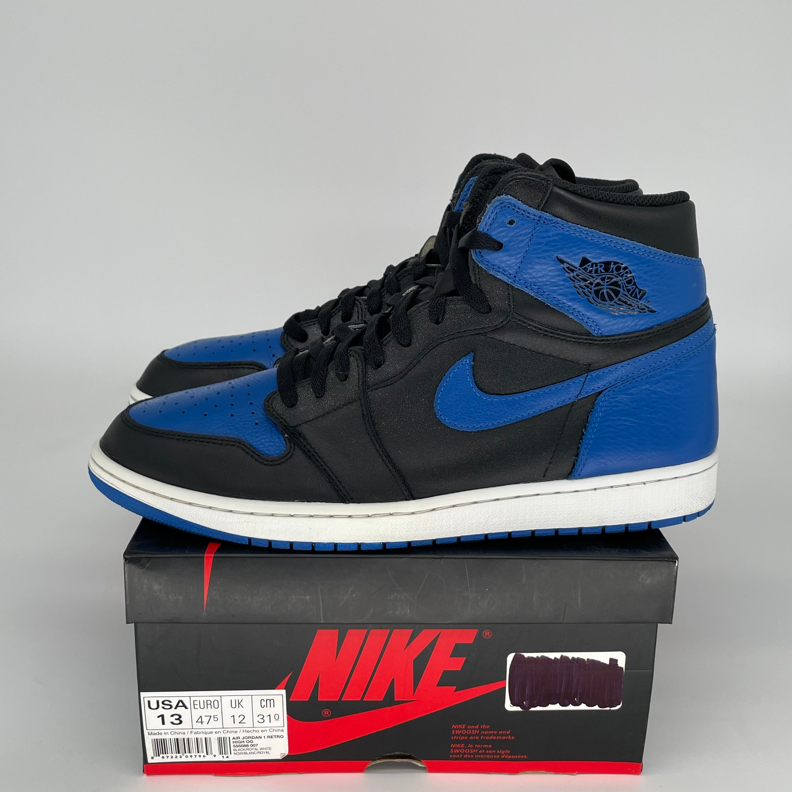 Original Air Jordan 1 Retro High OG 'Royal Blue' Men's Basketball Shoes Size 13 (555088-007) - Classic Sneakers for Streetwear, Sports & Casual Outfits