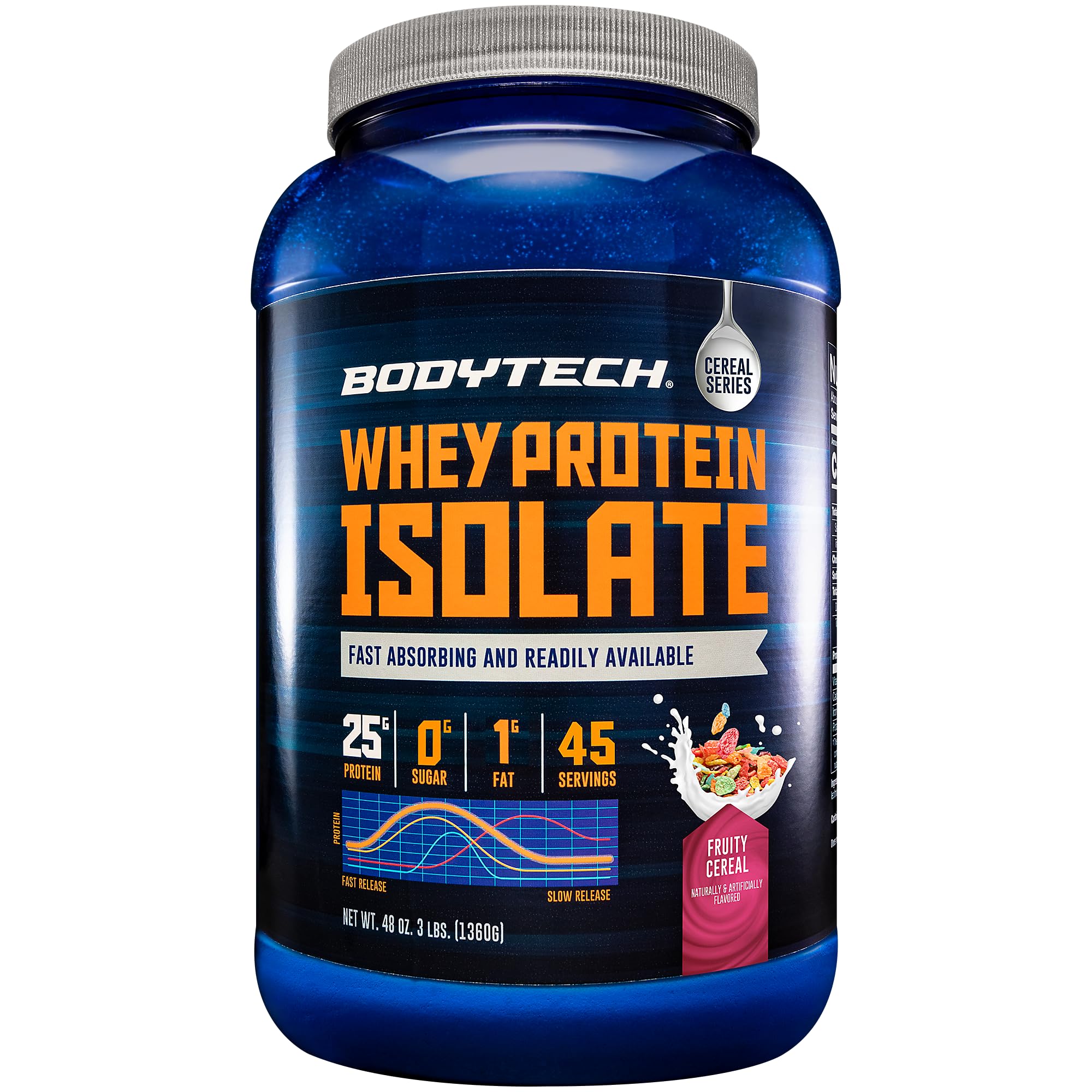 BodyTech Whey Protein Isolate Powder - Fruity Cereal Flavor, 3 lbs (46 Servings) | Low Carb, High Protein Supplement for Muscle Recovery & Post-Workout | Perfect for Gym, Fitness & Weight Loss Goals