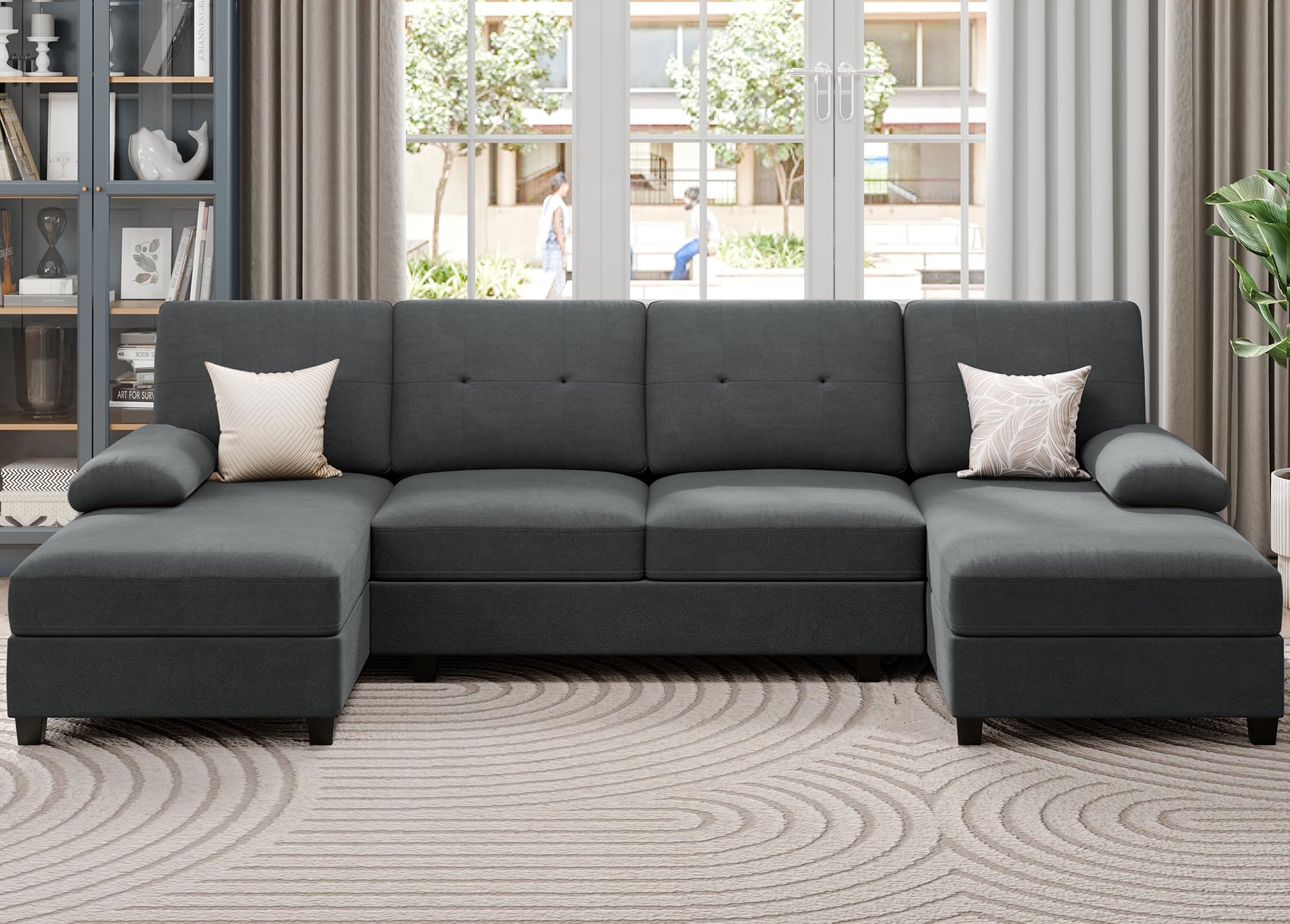 JAMFLY 4-Seat U-Shaped Sectional Sofa with Chaise - Modern Living Room Furniture Set in Black & Grey | Perfect for Small Spaces, Apartments & Family Gatherings