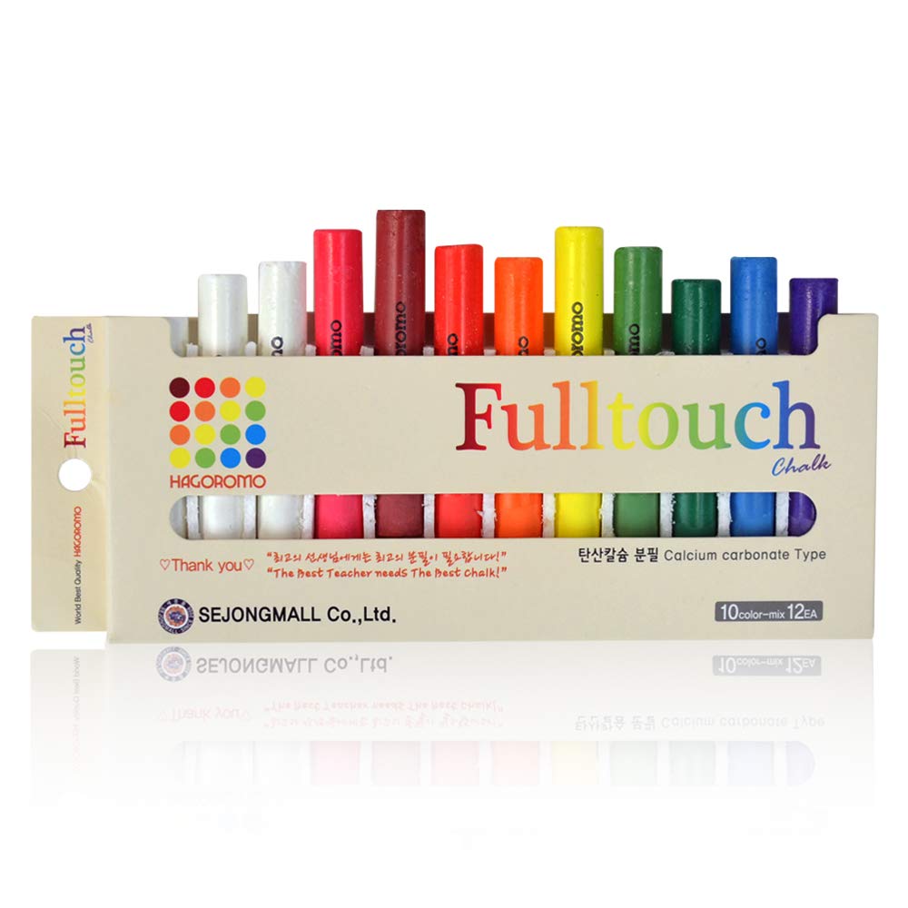 Hagoromo Fulltouch Color Chalk - Non-Toxic Dustless Washable Chalk Set [12 Pcs/10 Colors] for Kids, Teachers & Artists - Perfect for Sidewalk Drawing, Blackboard Writing & Classroom Use