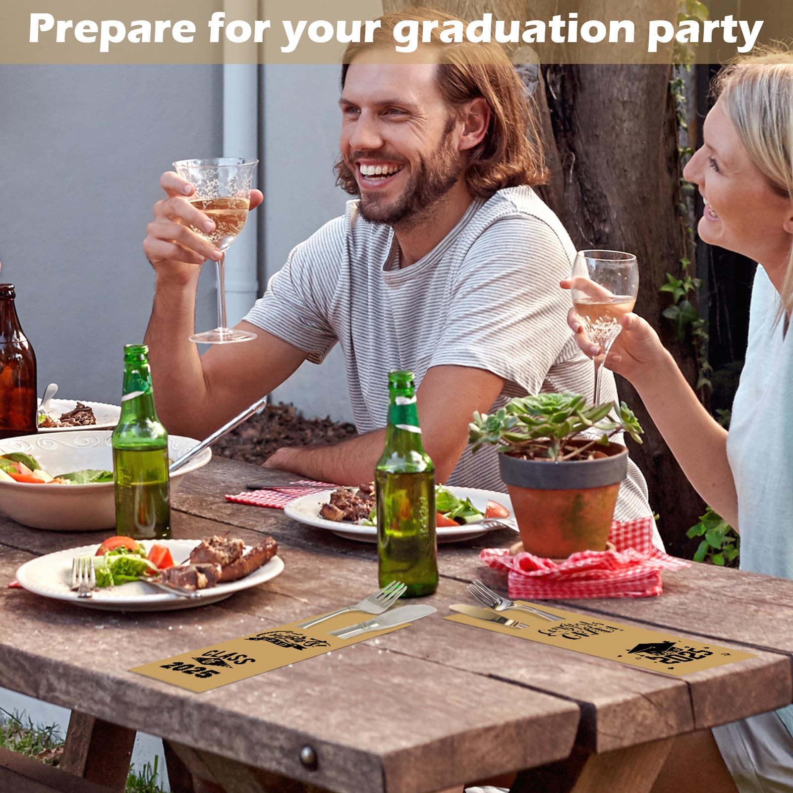 TaoBary 100-Pack Class of 2025 Graduation Party Supplies - Eco-Friendly Kraft Paper Silverware Bags, Disposable Utensil Holders & Cutlery Sleeves for College & High School Celebrations - Perfect for Graduation Gifts, Buffets & Catering Events