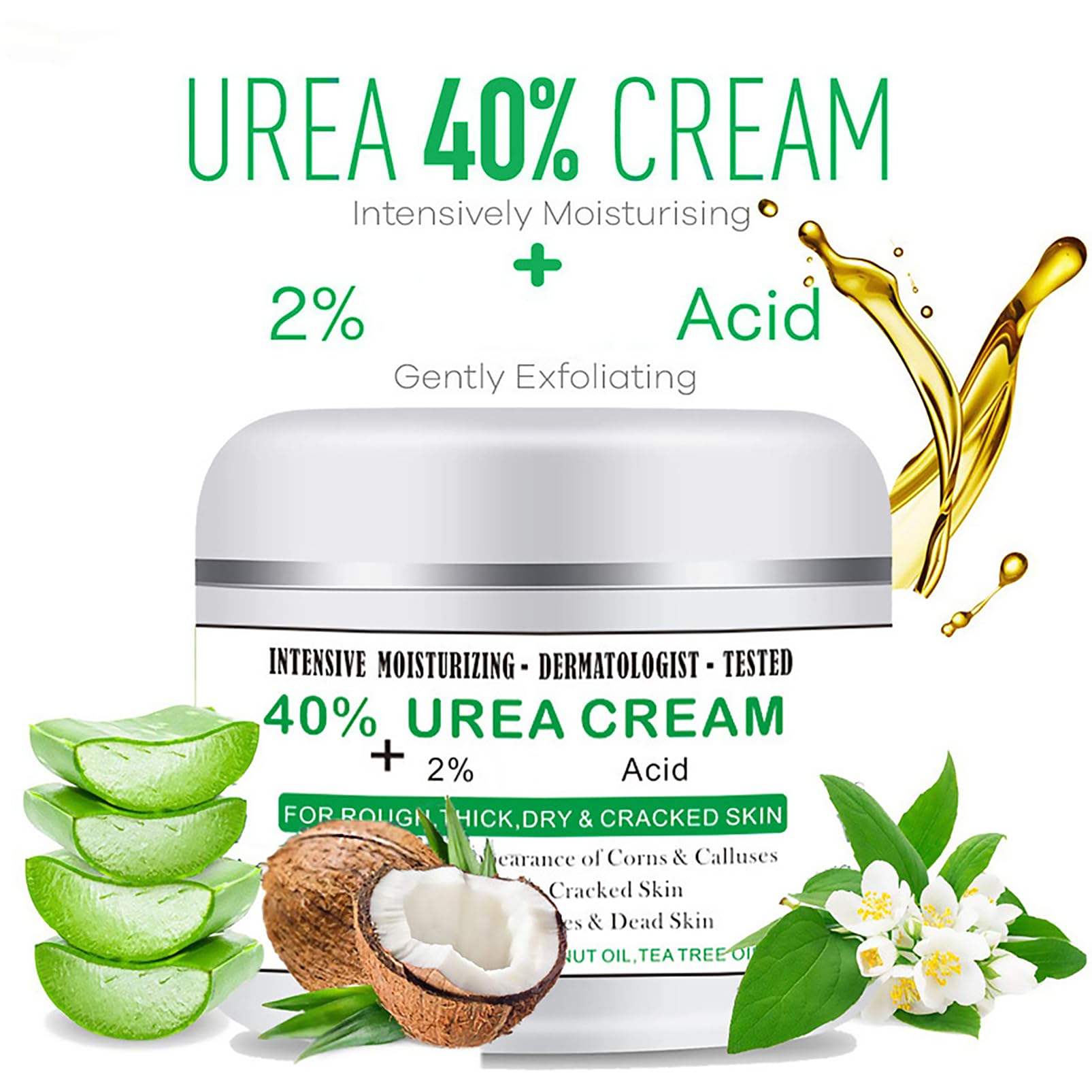 40% Urea Foot Cream for Dry & Hard Skin - 100g Callus Remover & Cracked Heel Repair - Maximum Strength 2% Acid Formula for Hands, Feet & Body Care - Ideal for Cracked Heels, Rough Skin & Callus Treatment at Home